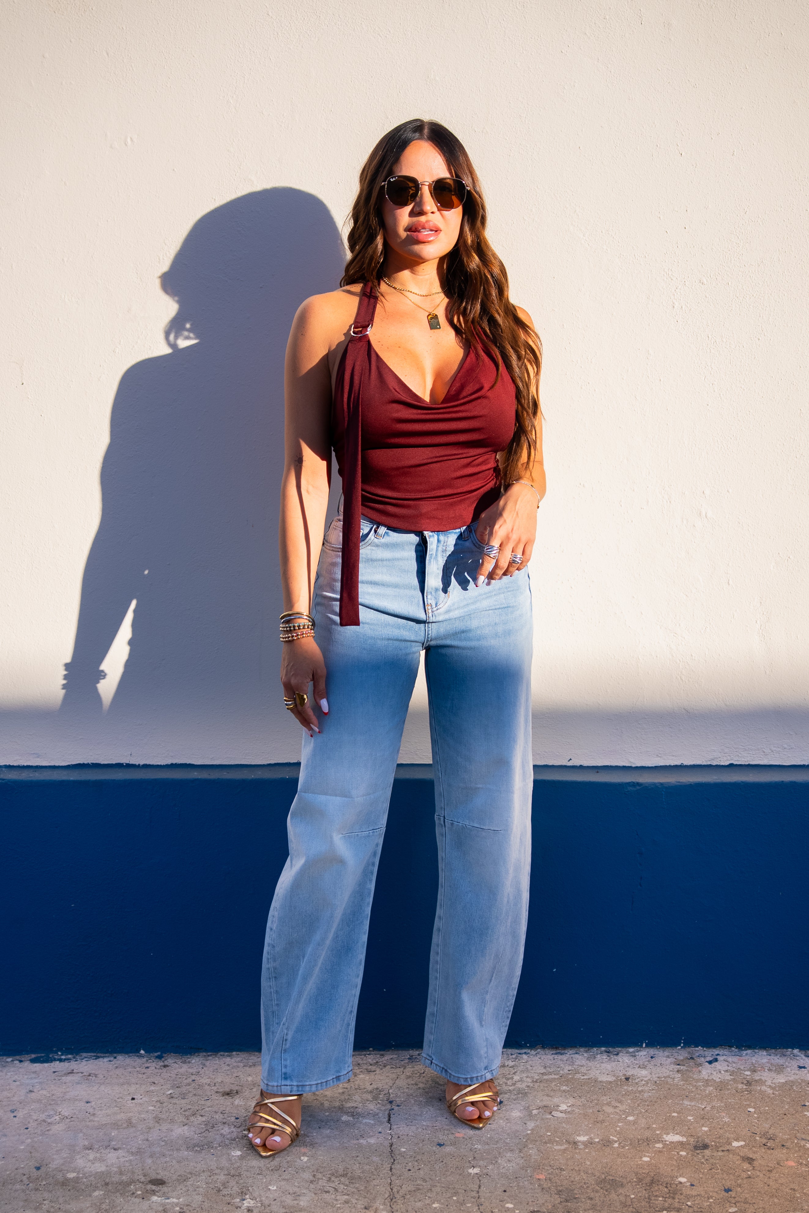Burgundy Halter/Back Strap Top
