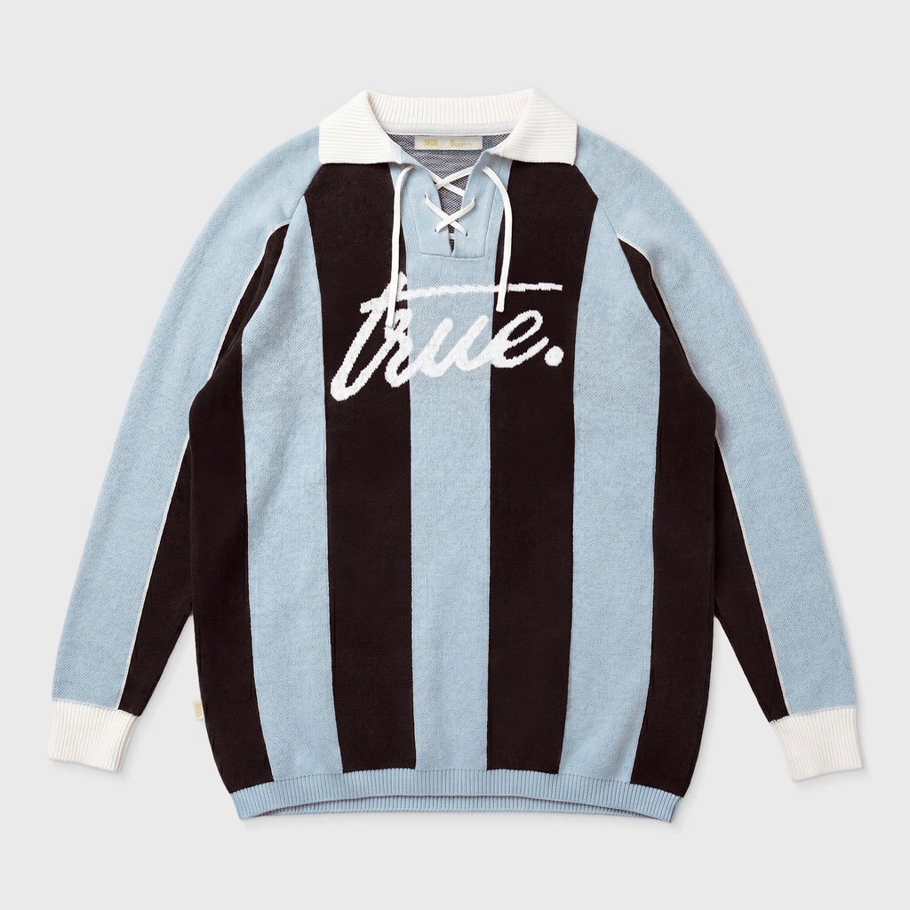 TRUE Striped Knit Oversized LS Polo