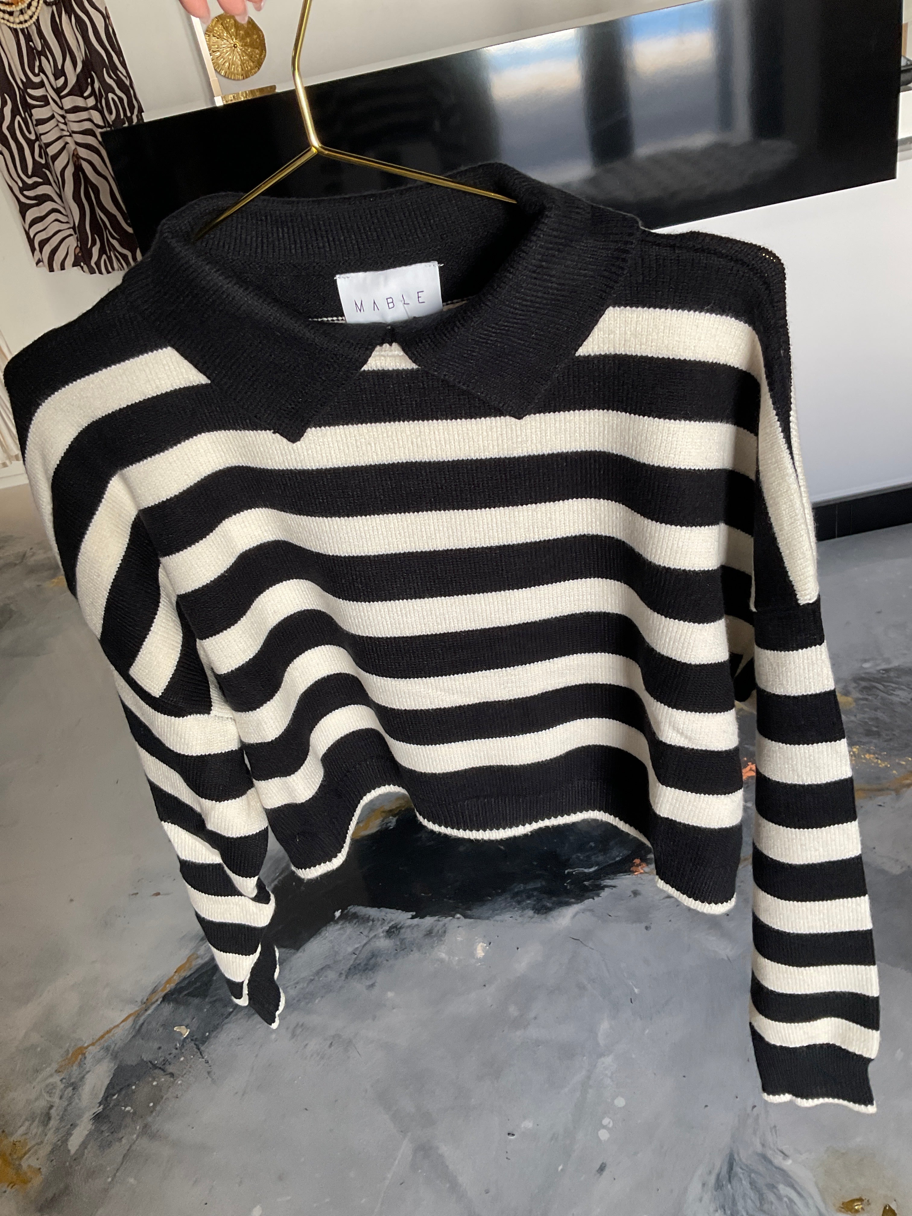 Black Striped Knit Crop Sweater Top
