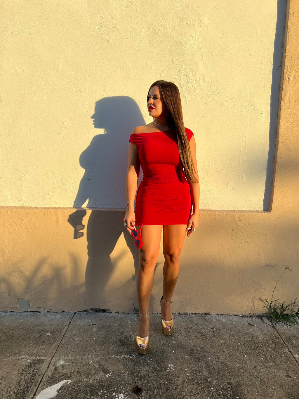 Red Ruched Mini Dress