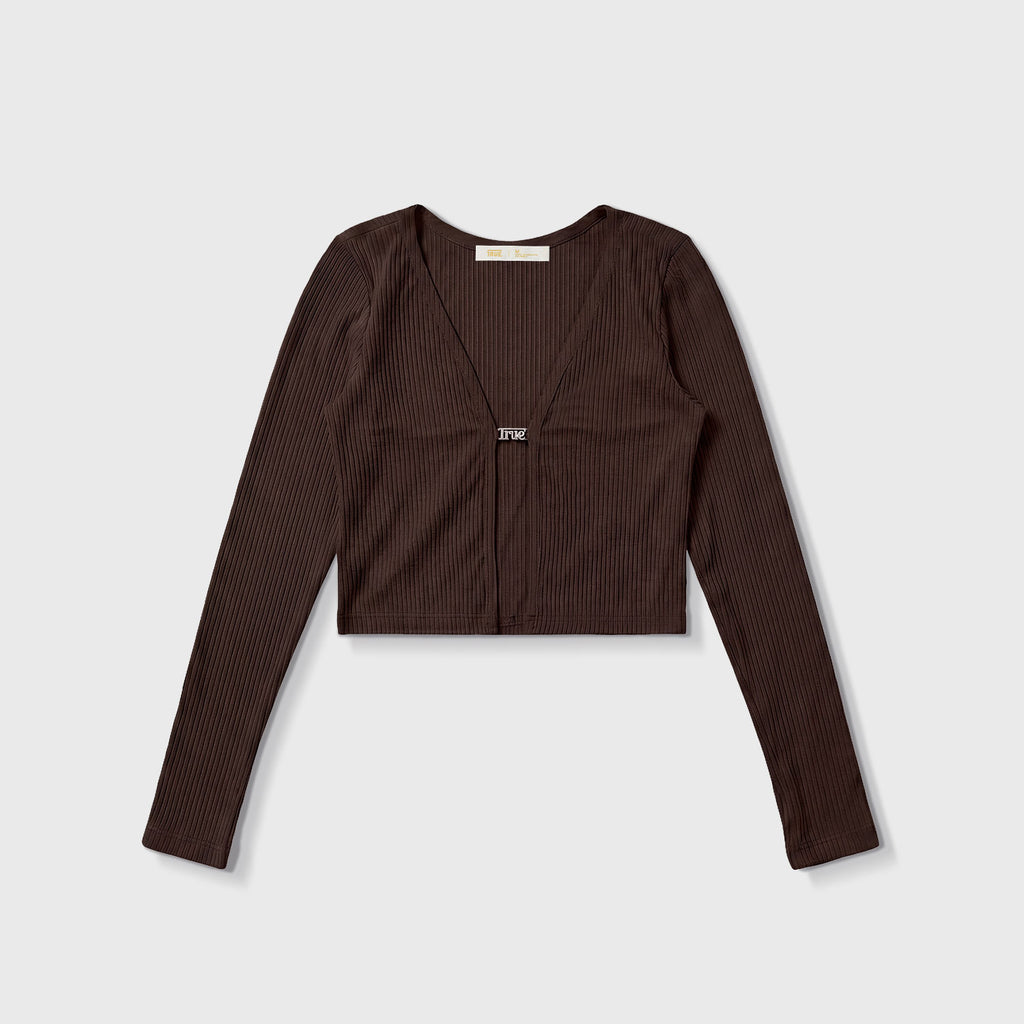 True Rib Cropped Cardigan - Brown