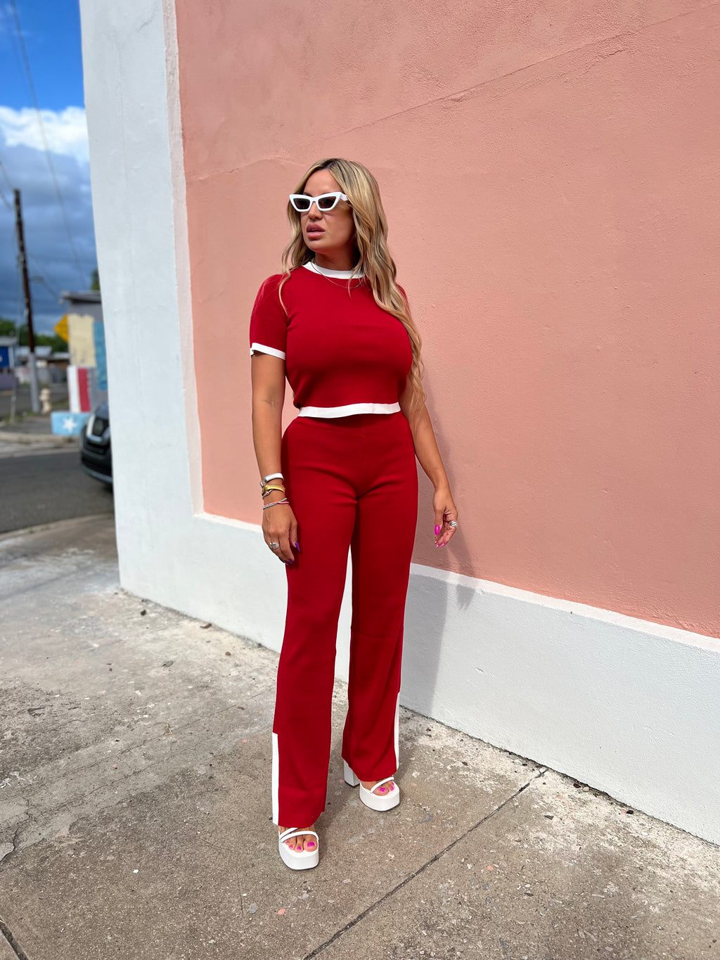 Red/White Knit Pant Set