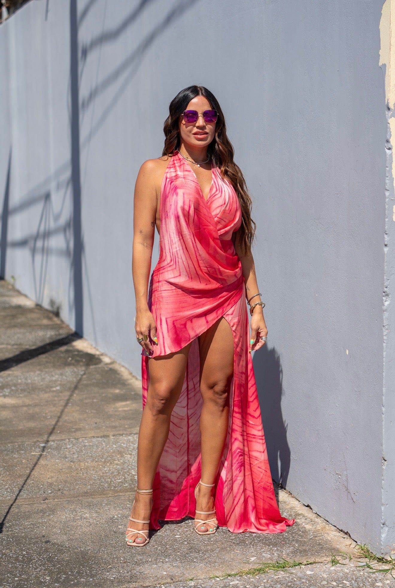 Coral Hi/Lo Satin Dress