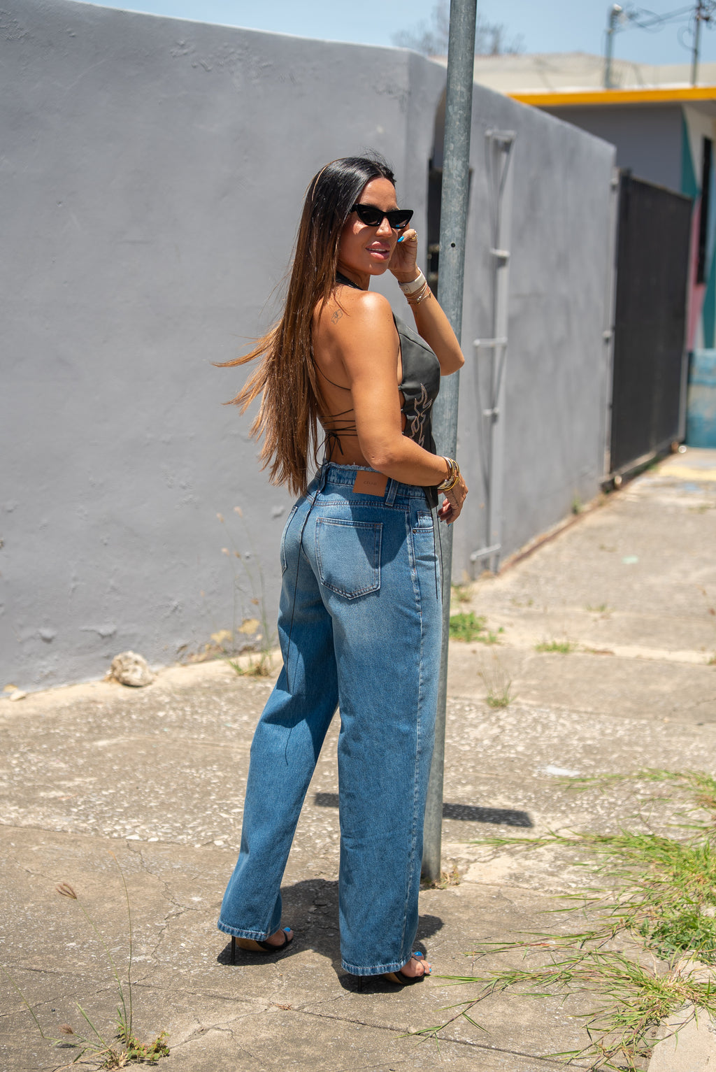 Black Leather Open Back Top