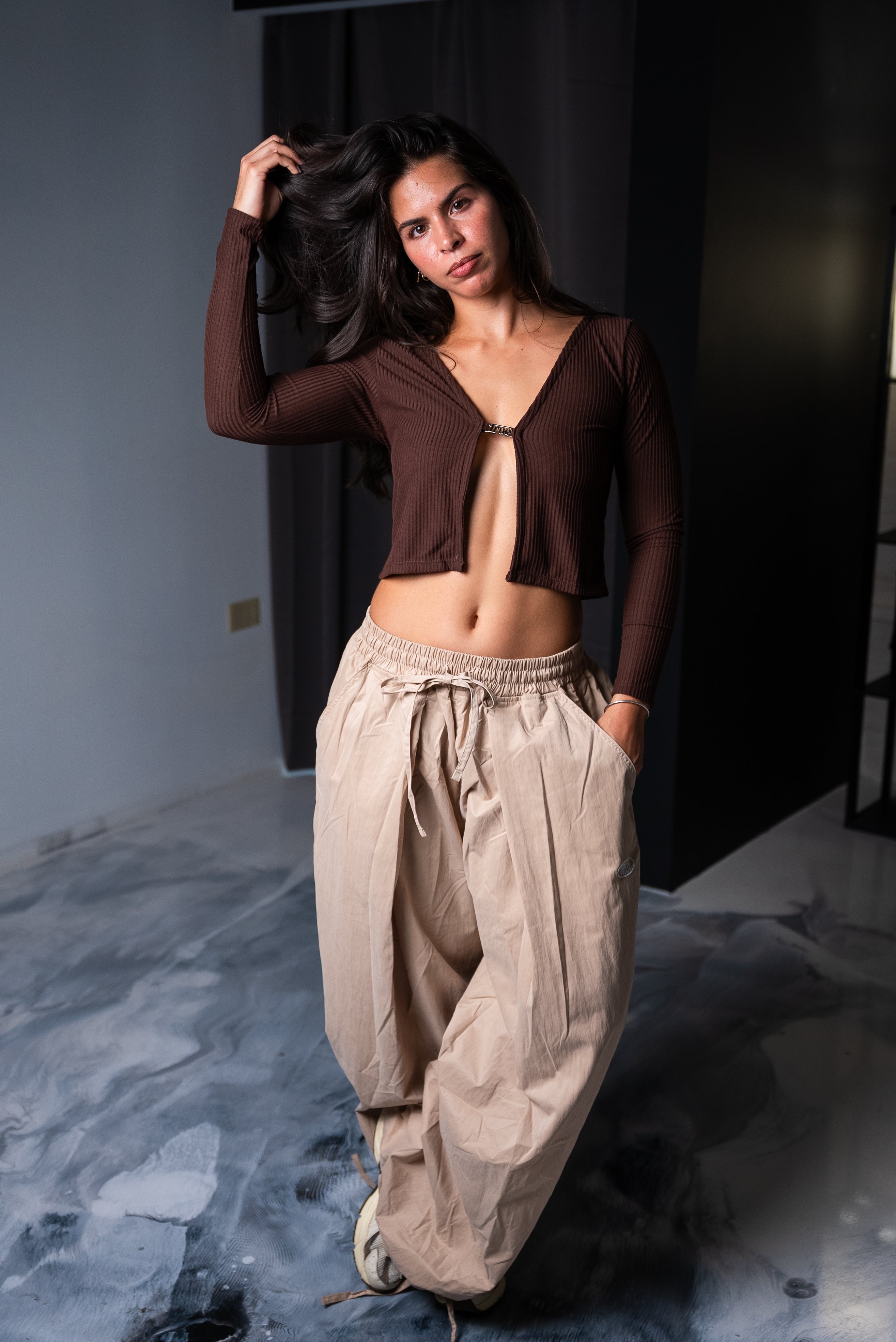 True Rib Cropped Cardigan - Brown