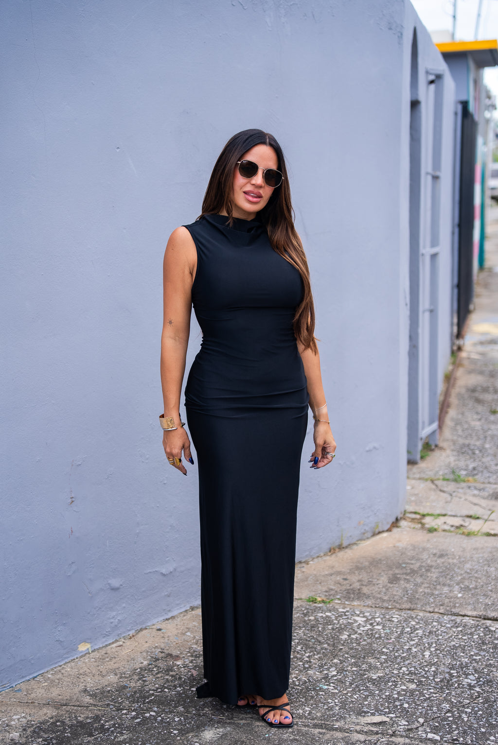 Black Open Back Maxi Dress