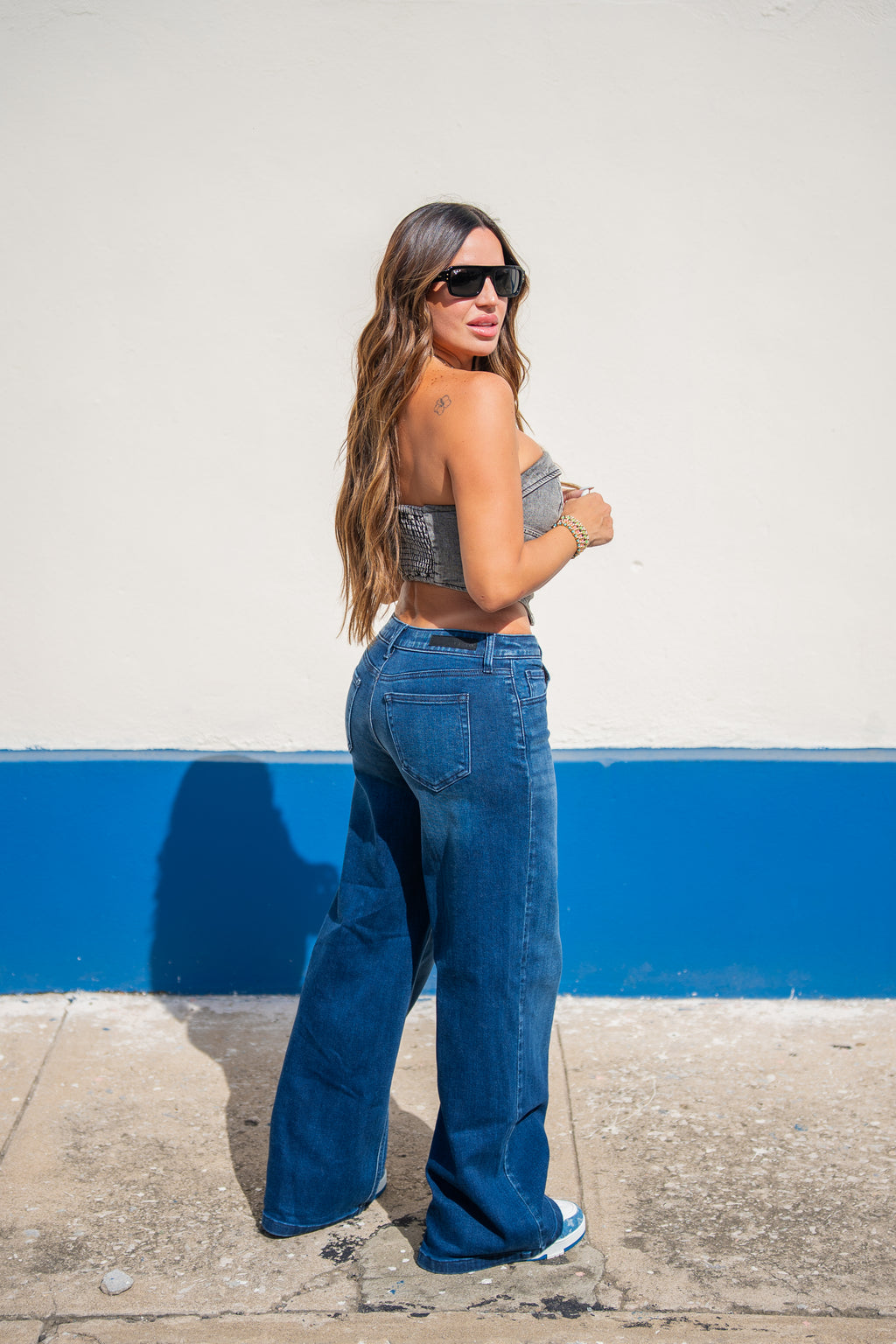 Black Denim Strapless Corset