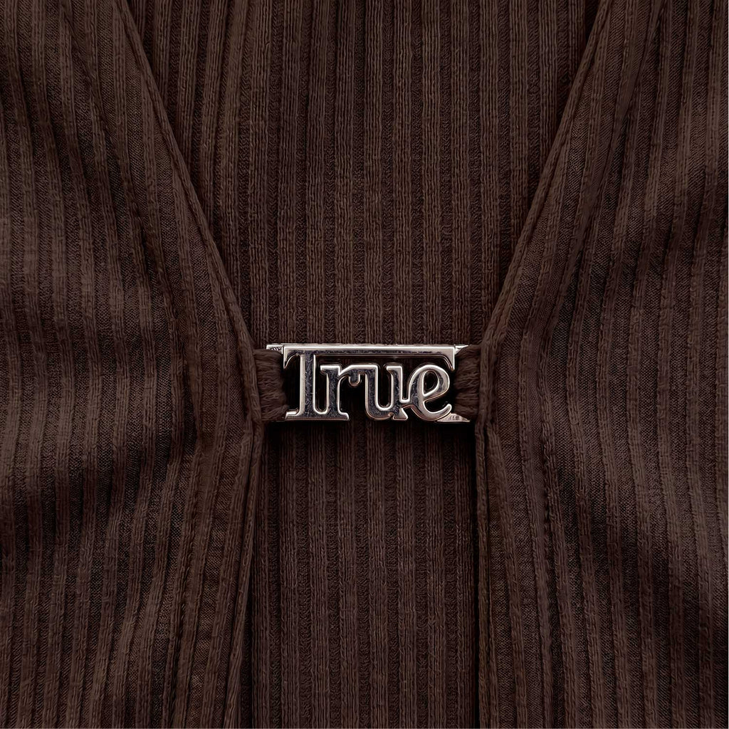 True Rib Cropped Cardigan - Brown