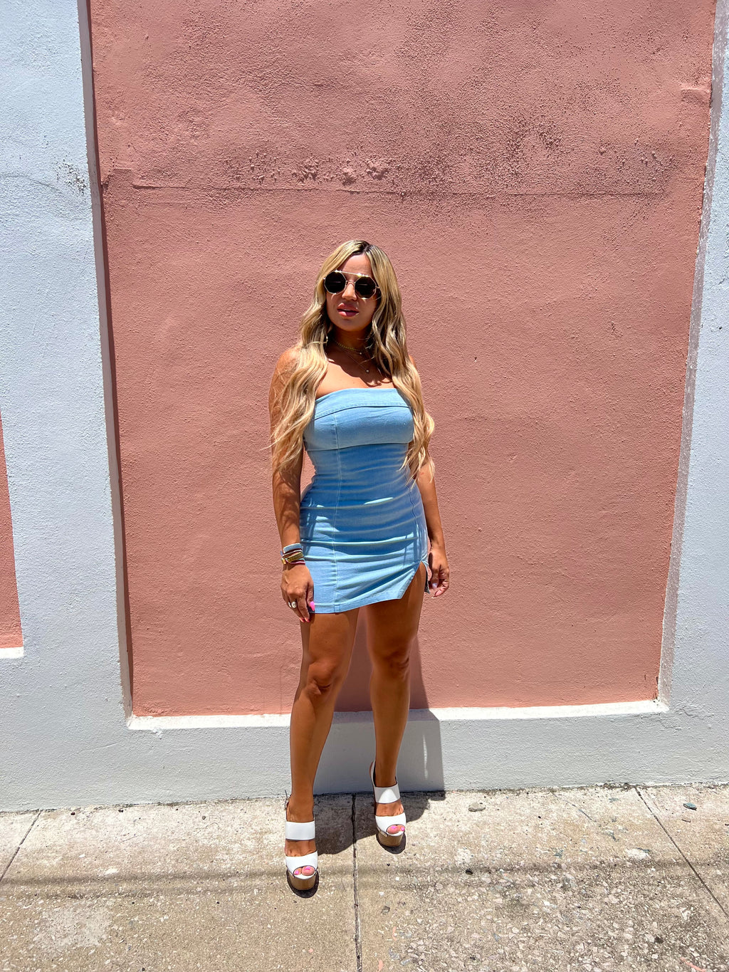 Light Denim Strapless Dress