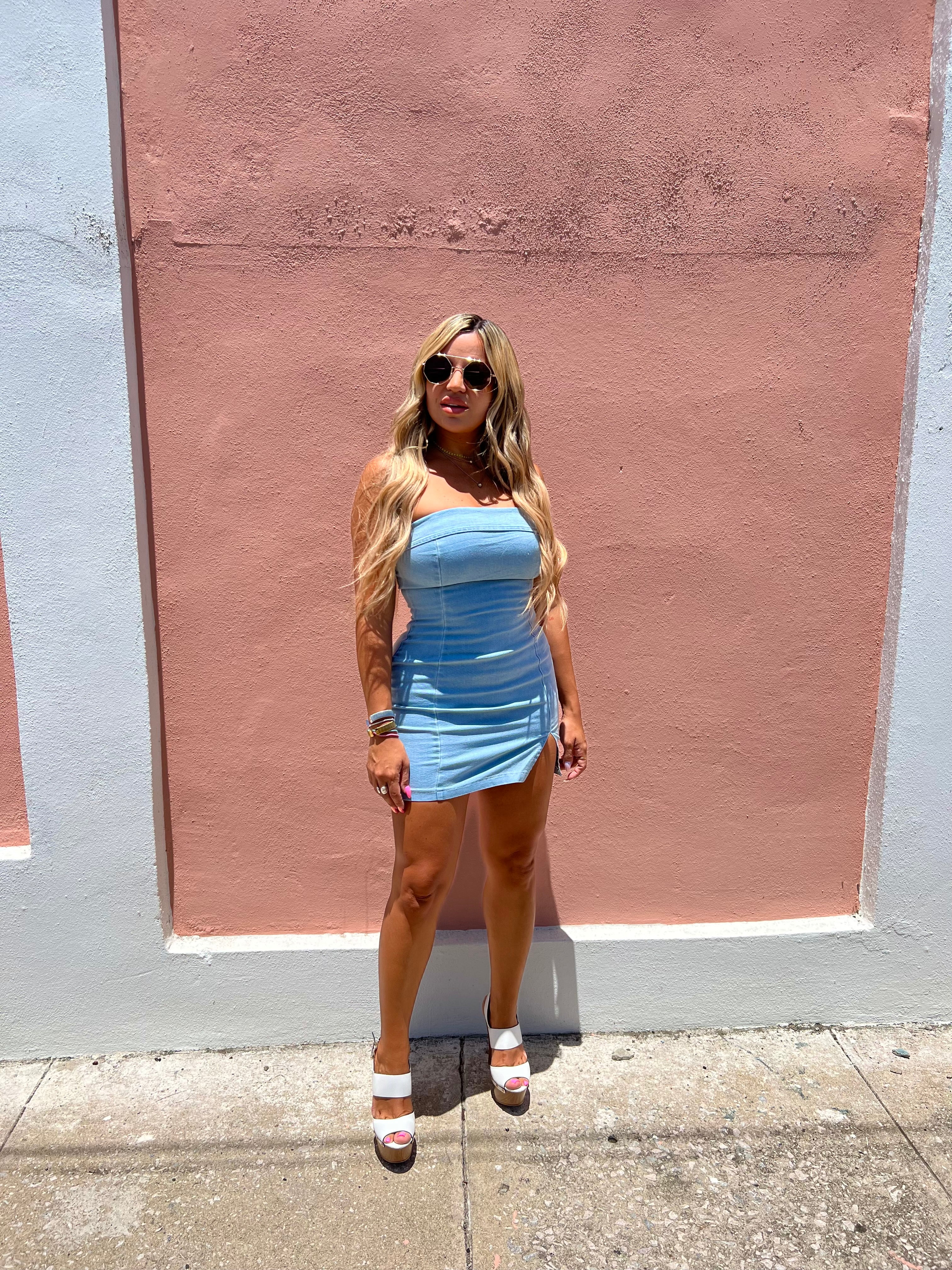 Light Denim Strapless Dress