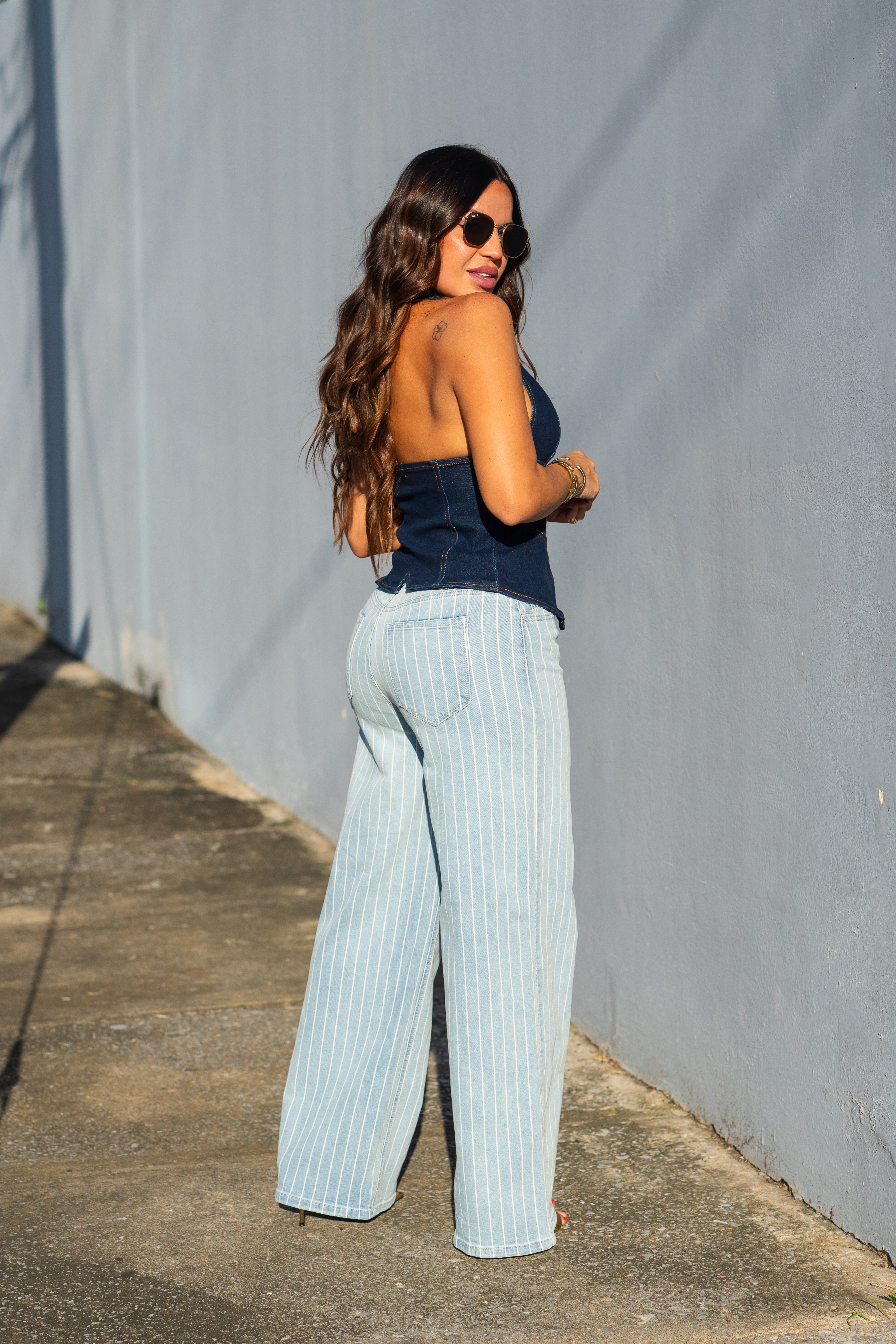 Dark Denim Front Split Halter Top