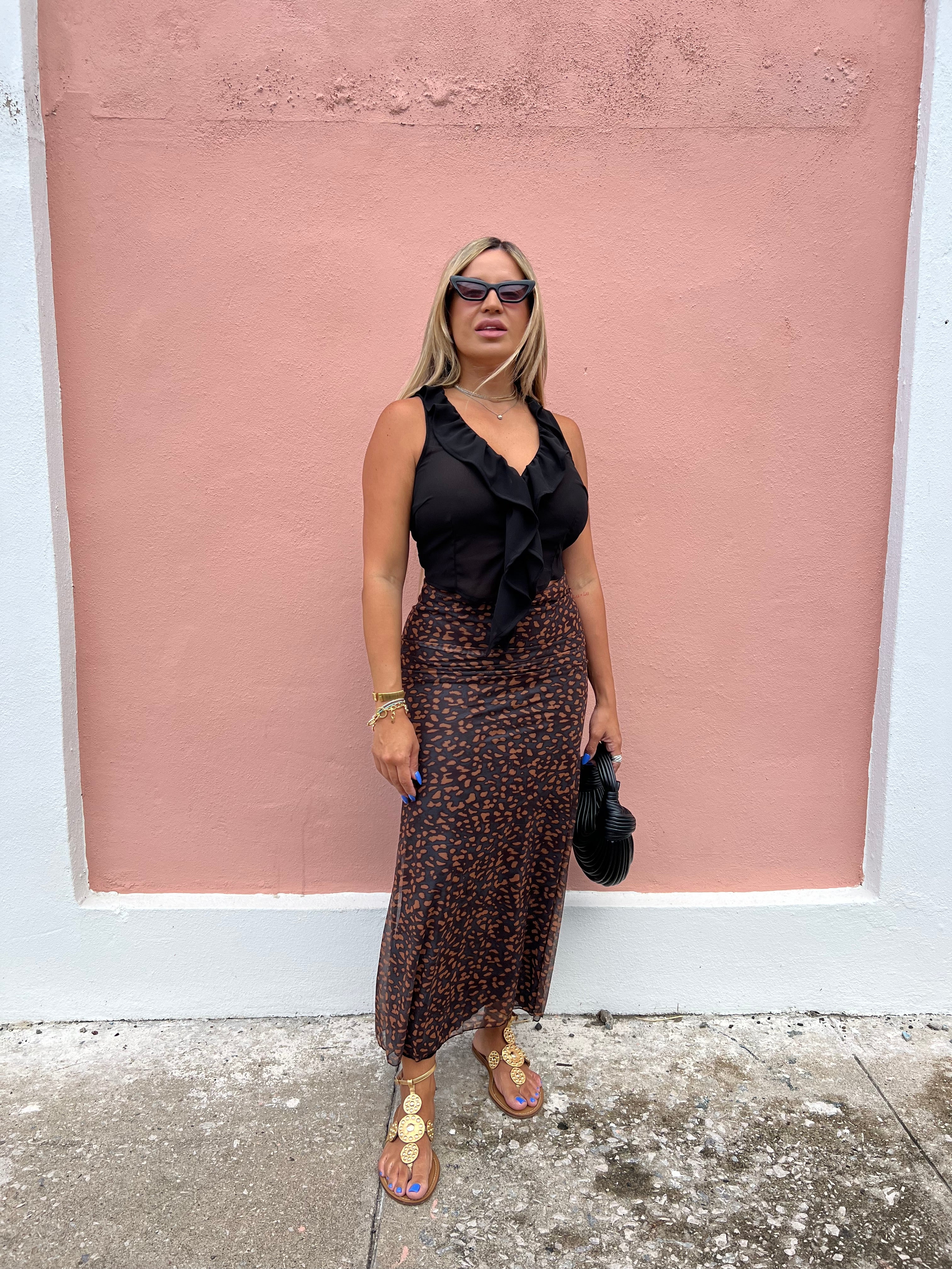 Black Ruffle Sheer Top