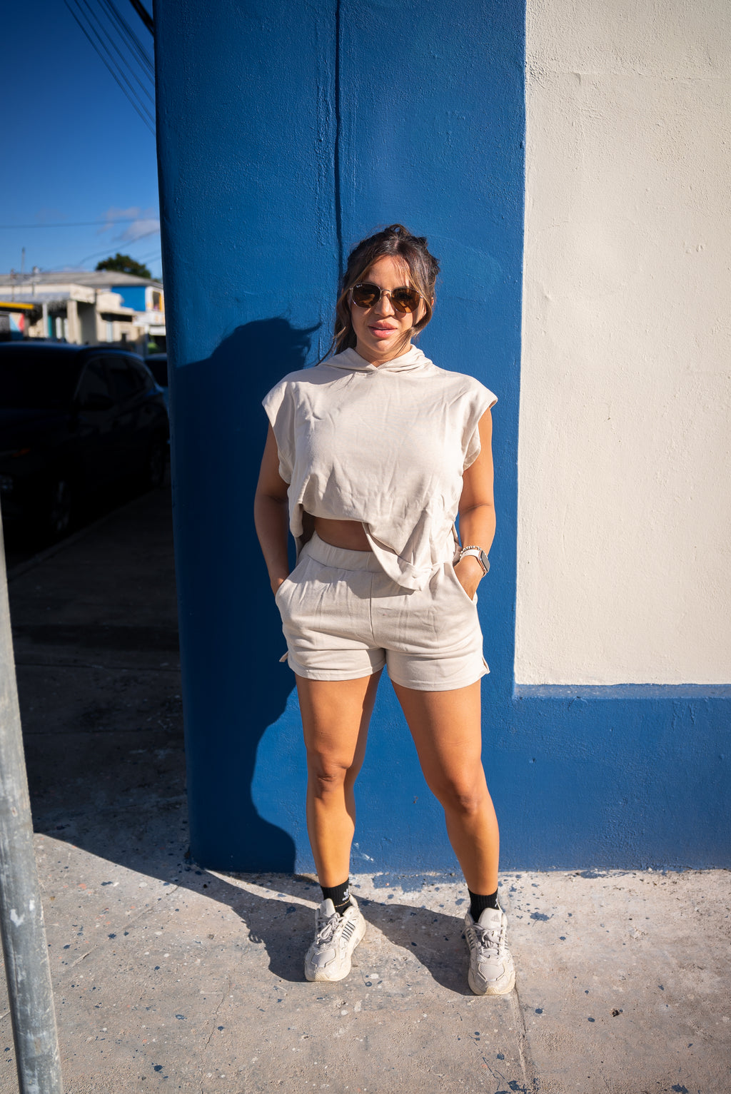 Beige Hoodie & Shorts Set
