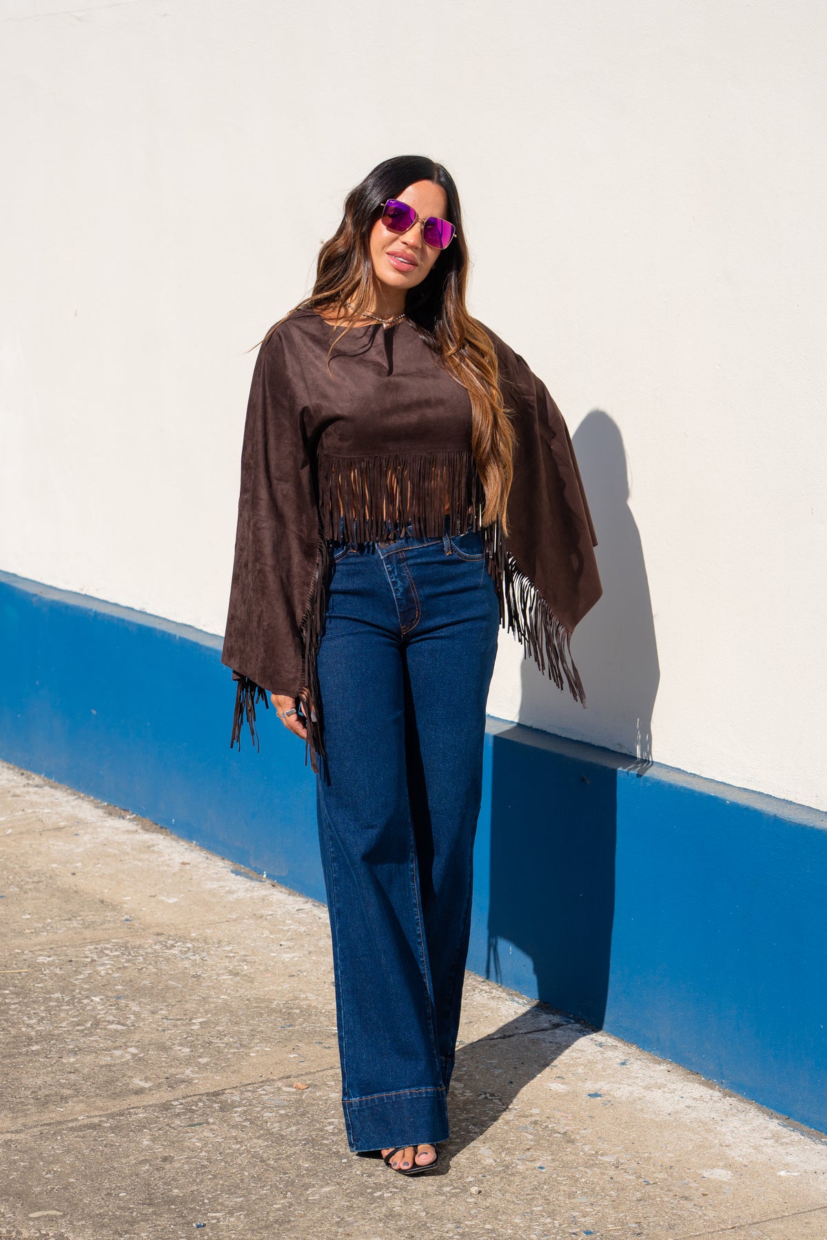 Brown Suede Fringe Top