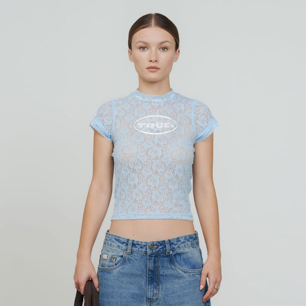 TRUE Floral Lace Baby Tee - Light Blue