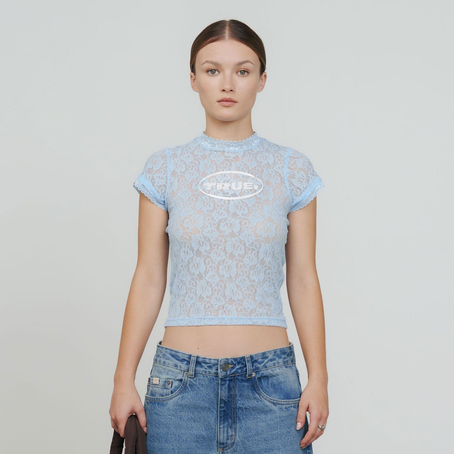 TRUE Floral Lace Baby Tee - Light Blue