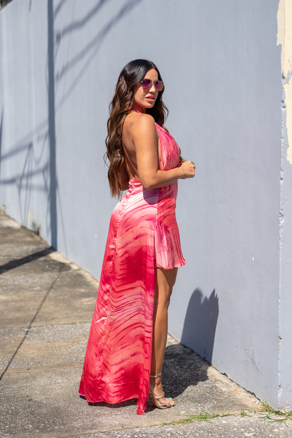 Coral Hi/Lo Satin Dress