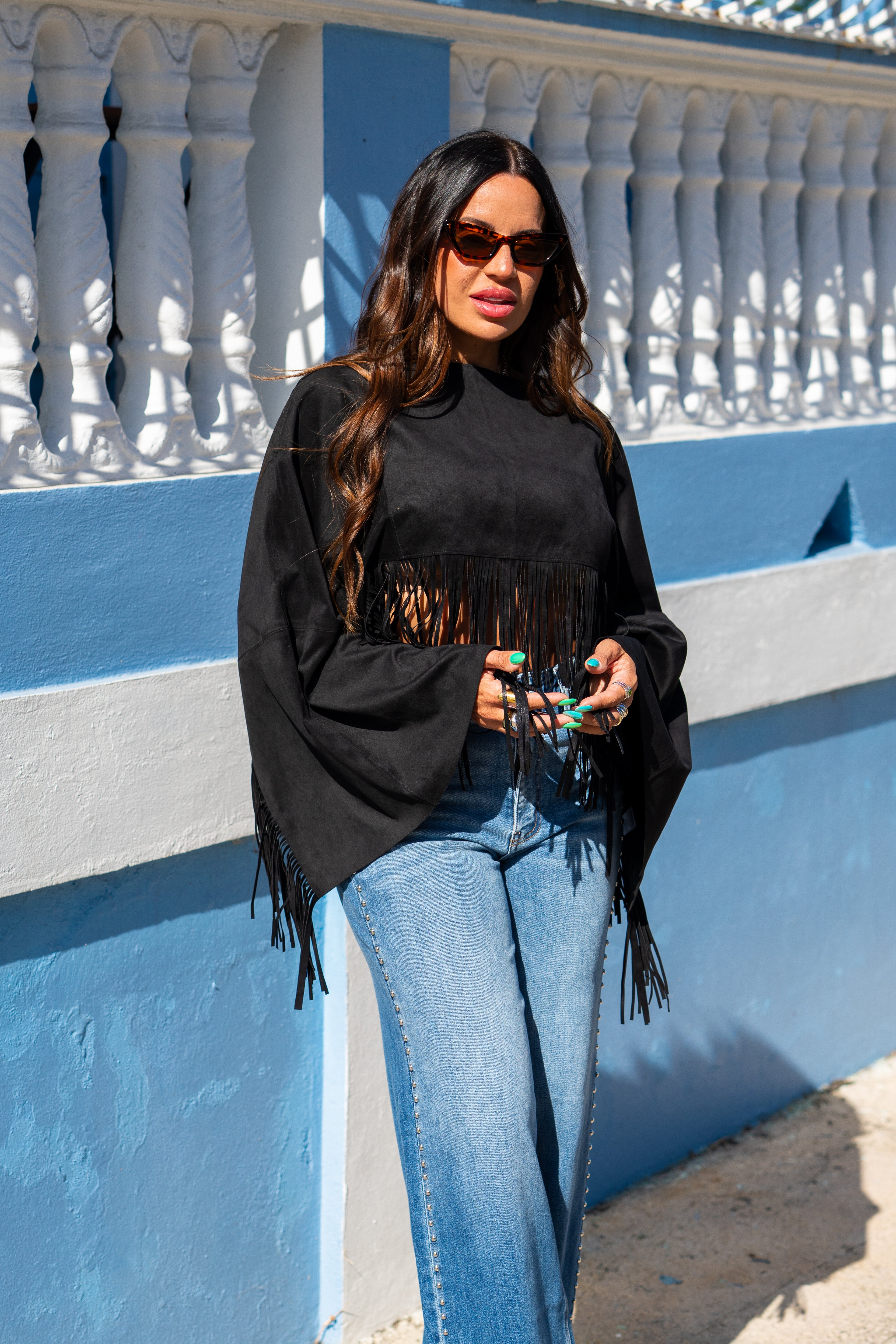 Black Suede Fringe Top