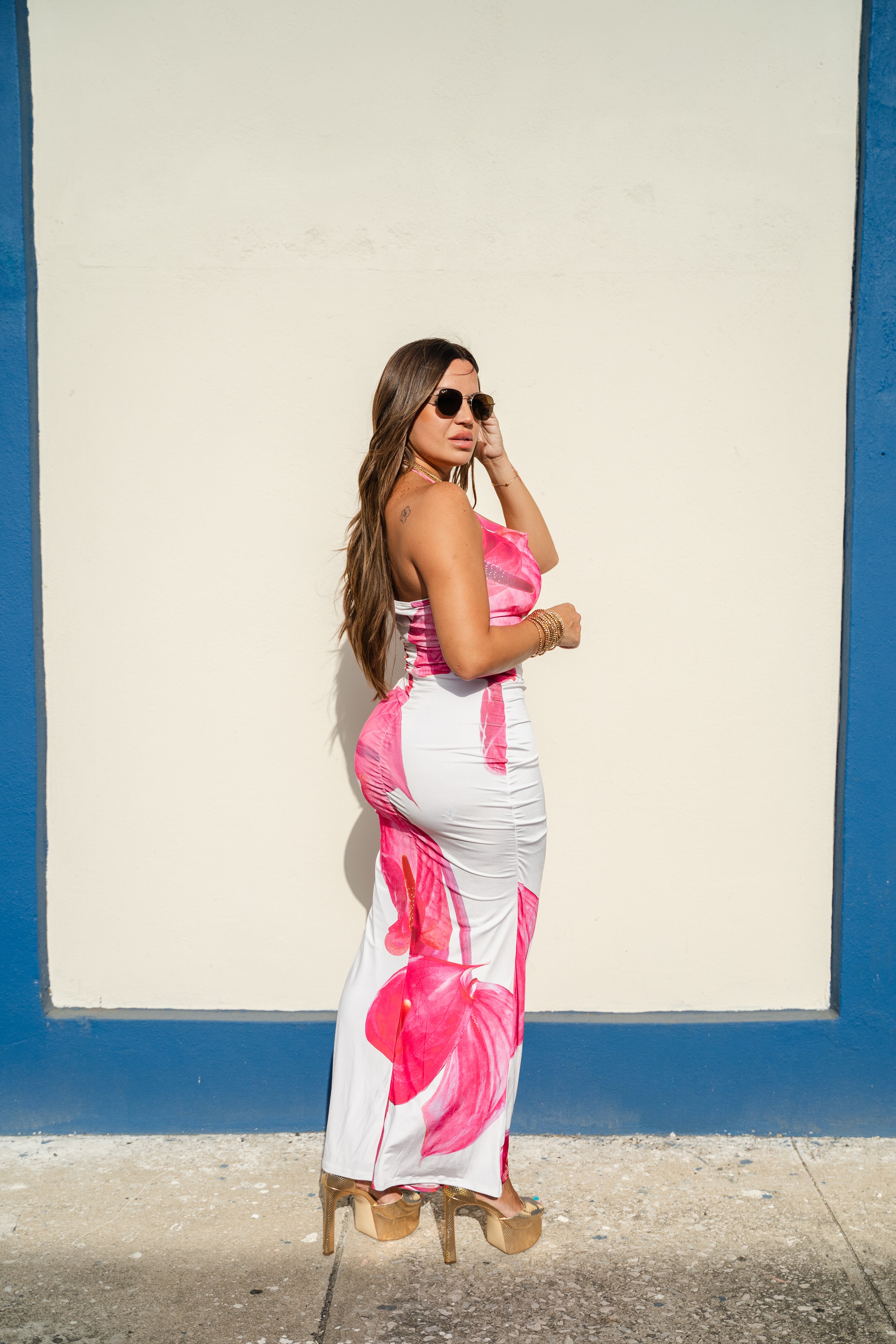 Pink Flowers Halter Maxi
