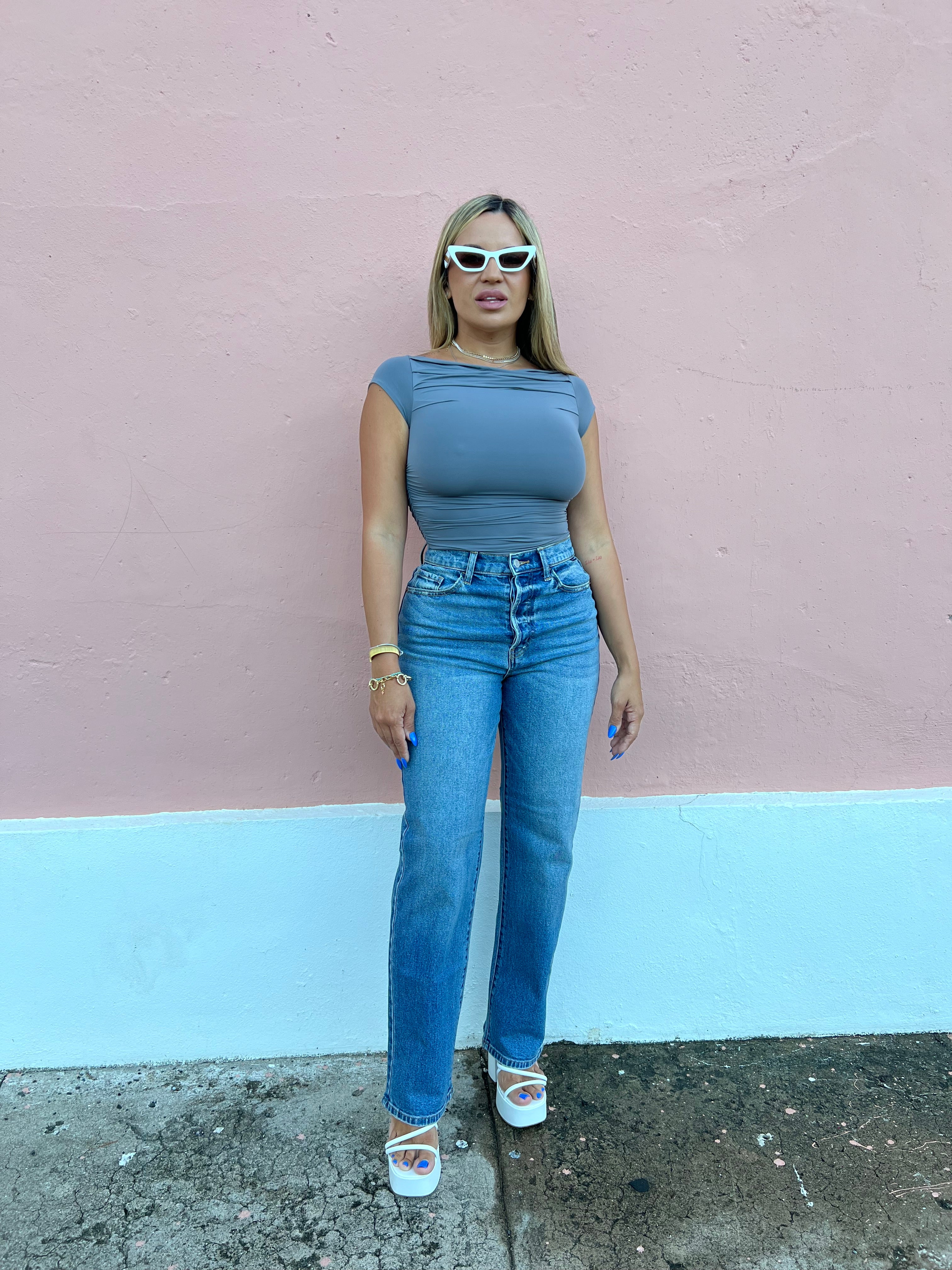 Ruched Grey Top