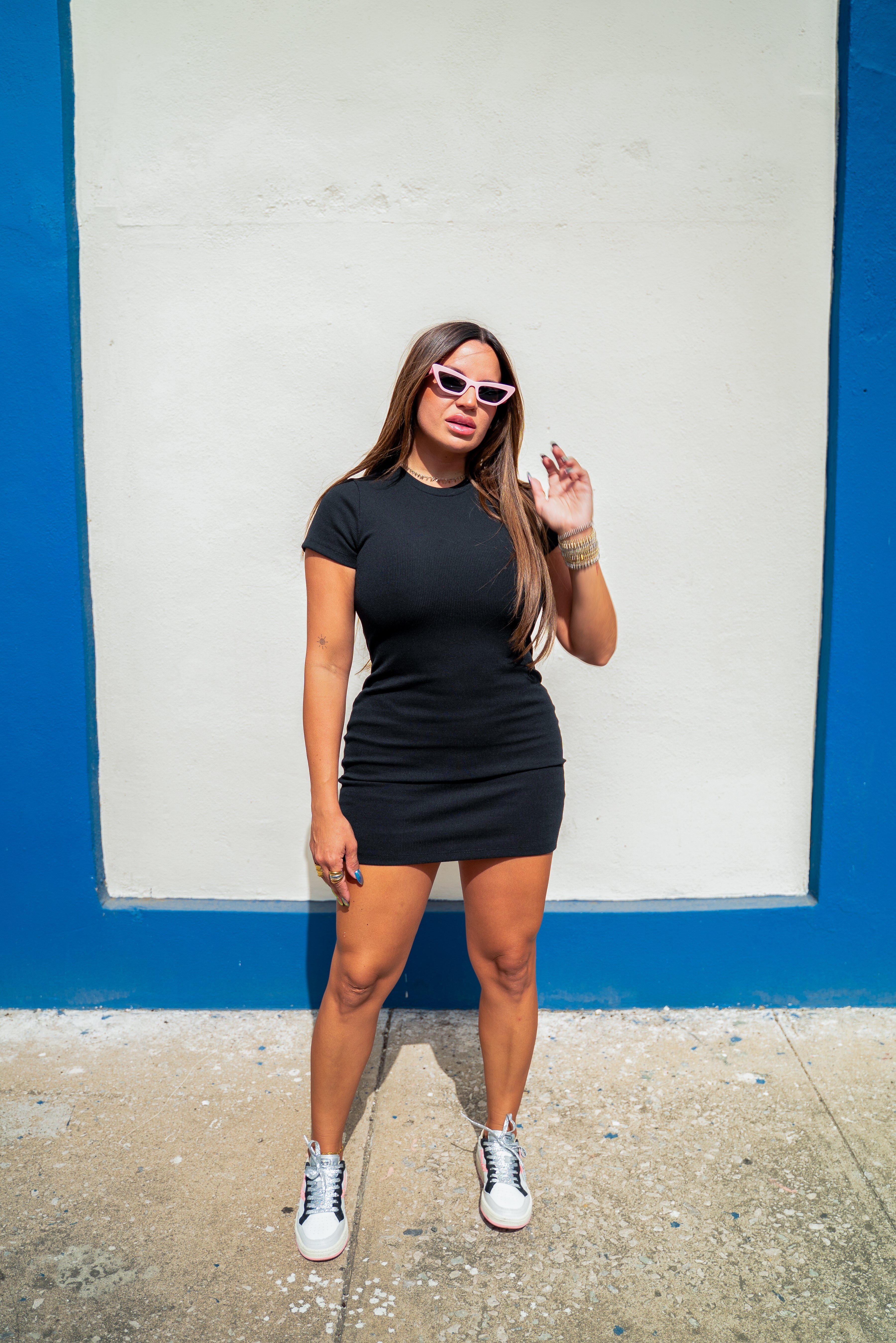 Black Ribbed Short Sleeve dress