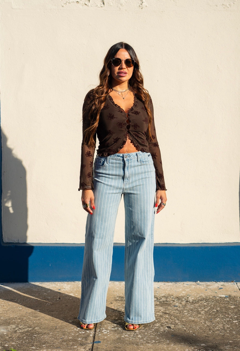 Brown Flowers Mesh Top
