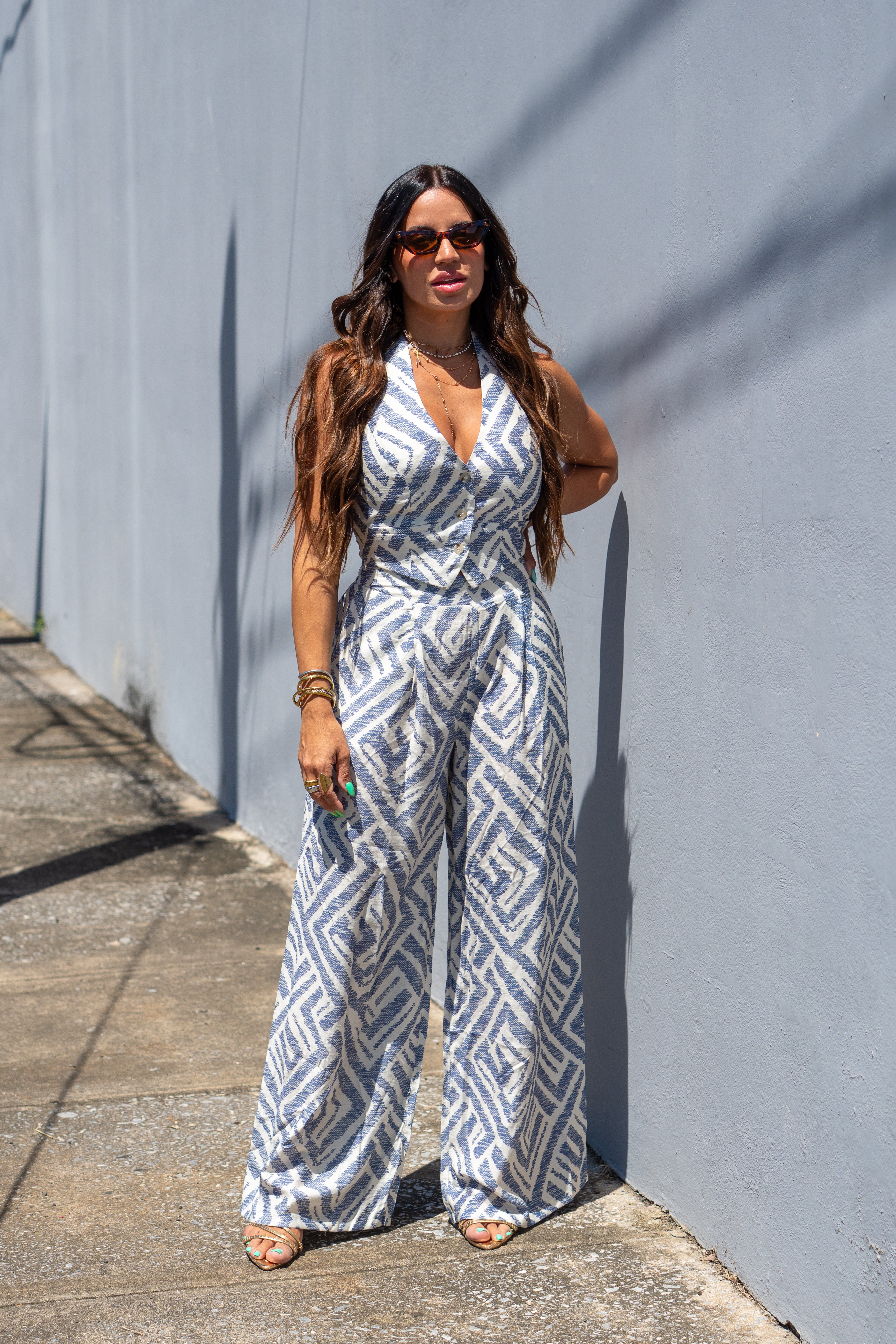 Blue/Ivory Pant Set