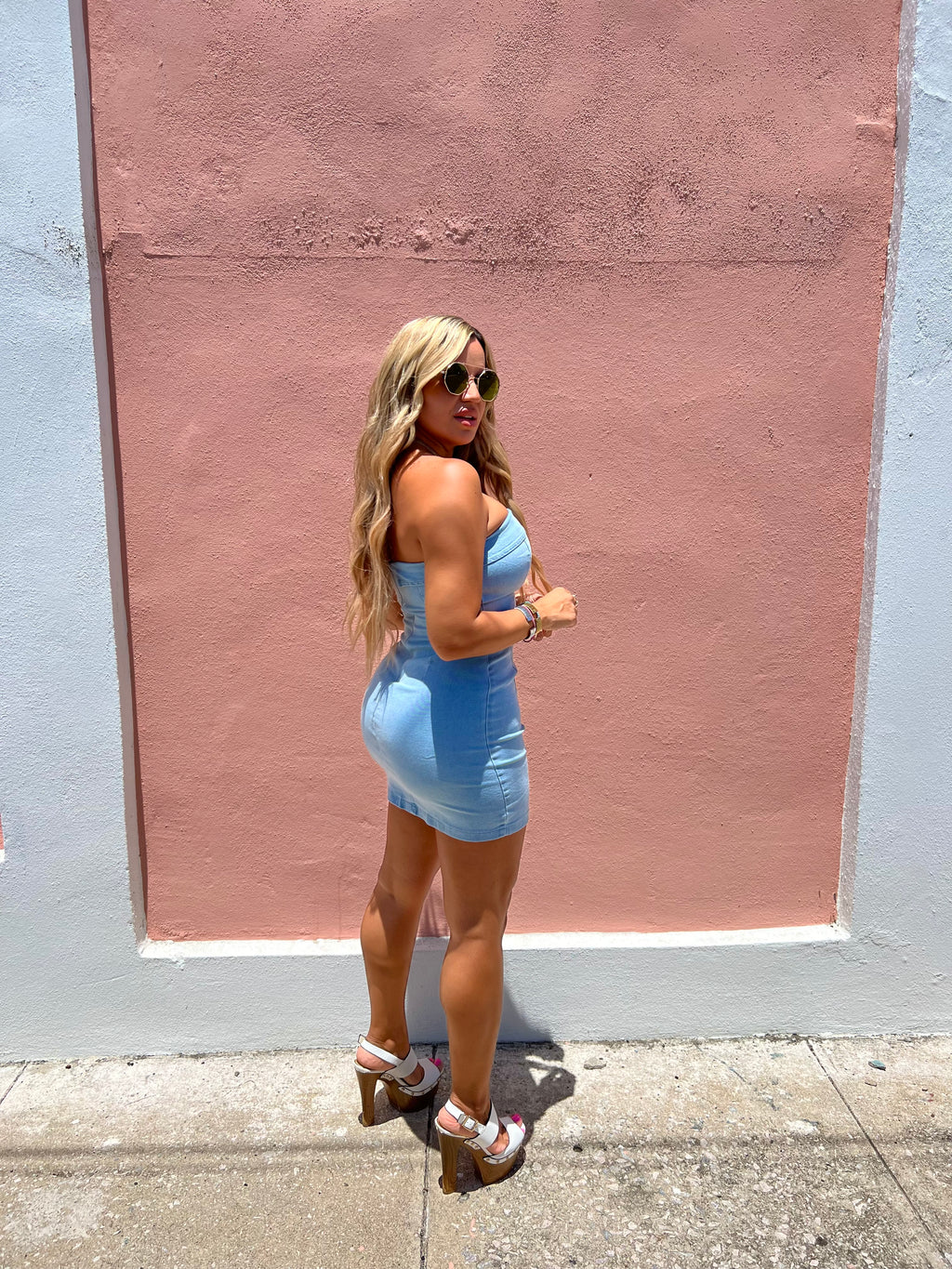 Light Denim Strapless Dress