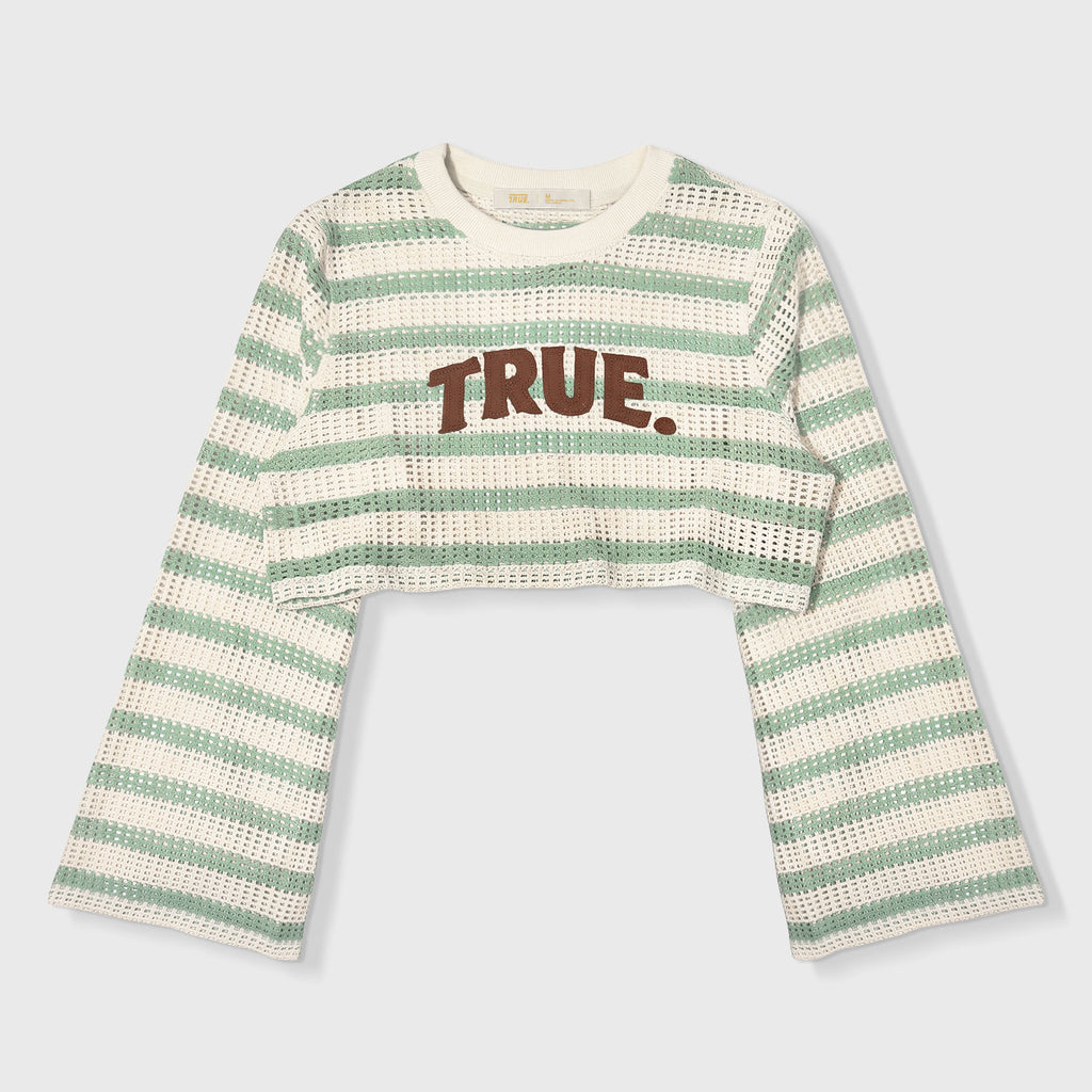 True texture Wide Sleeve Crop Top - Cream