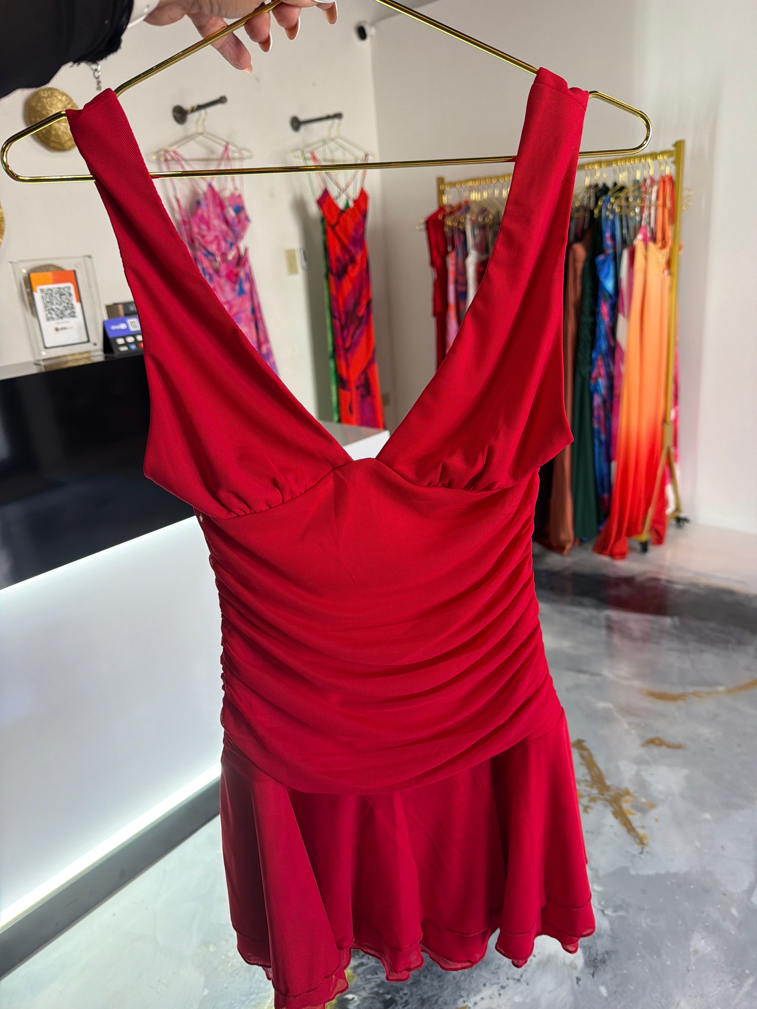 Red Mesh Mini Dress