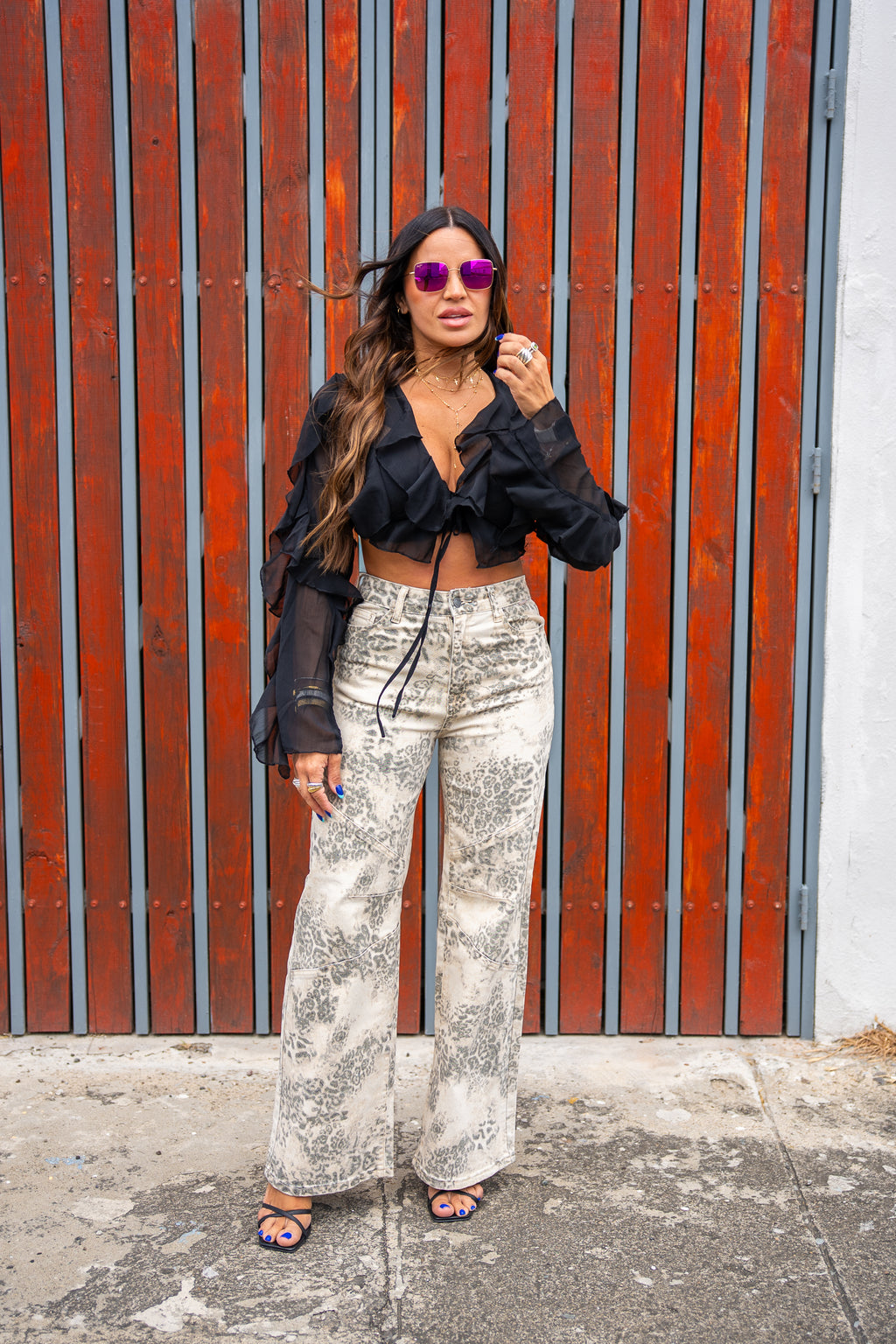 Black Ruffle Cropped Top