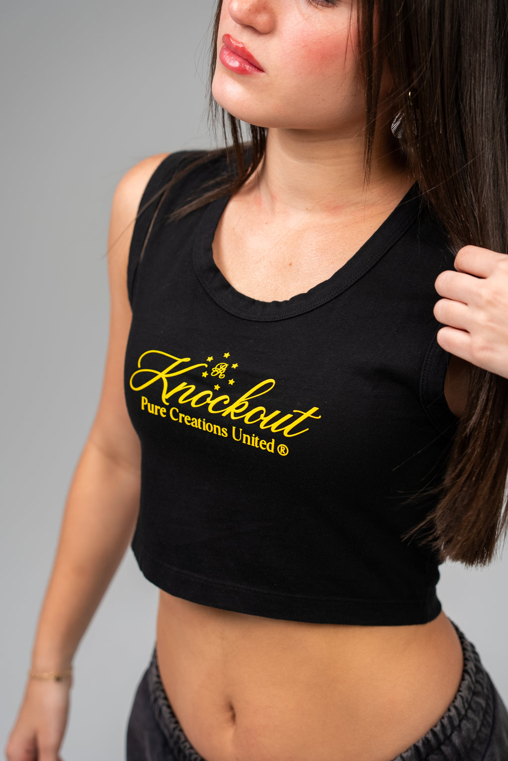 PURE KO Black Sleeveless Crop Shirt