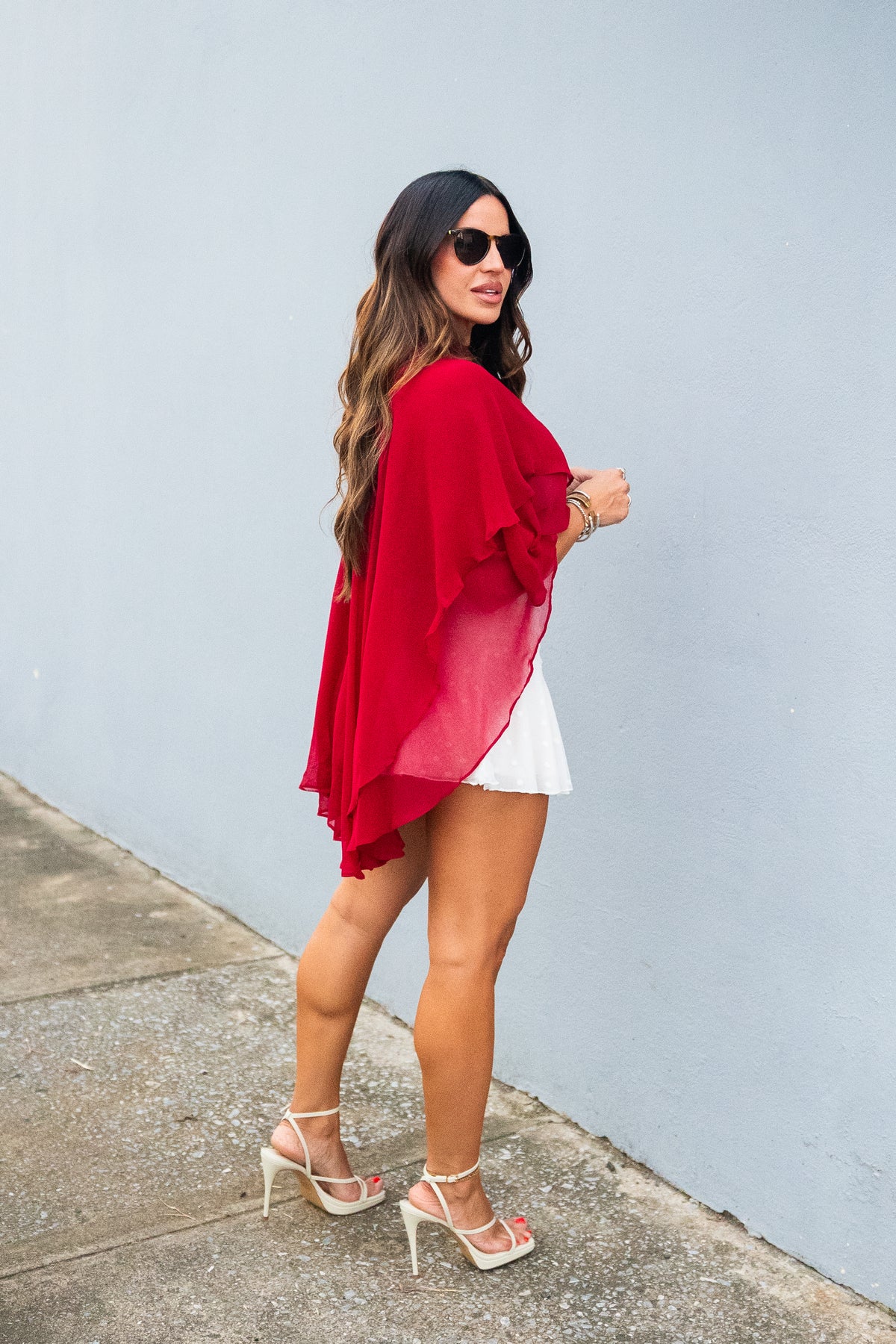 Burgundy Double Layer Cape Top