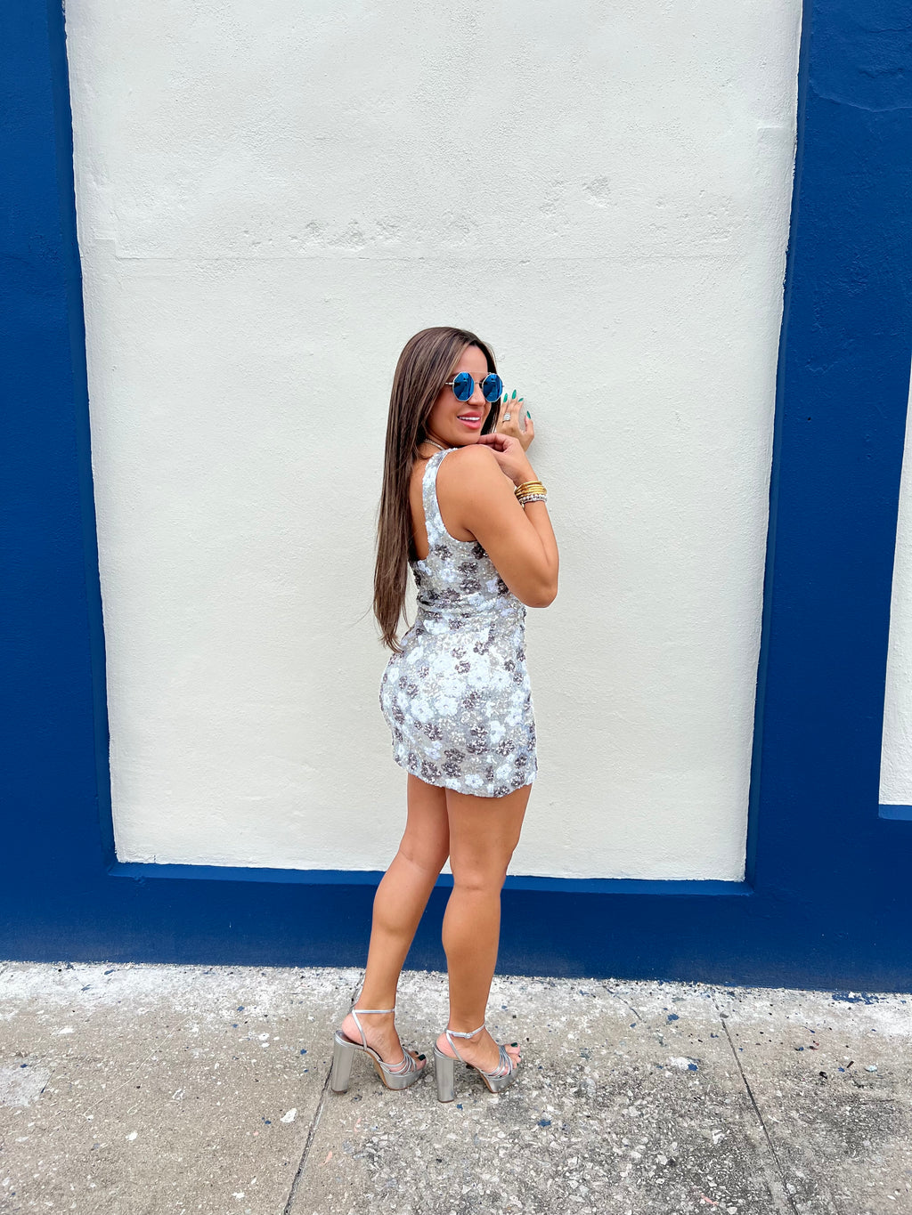 Floral Silver Rhinestones Dress