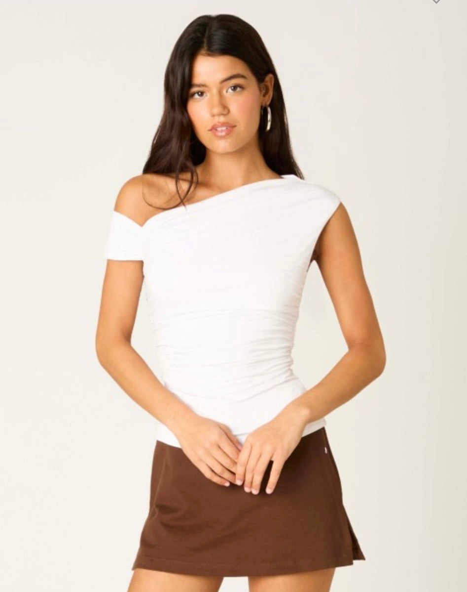 White Asymmetrical Ruched Top