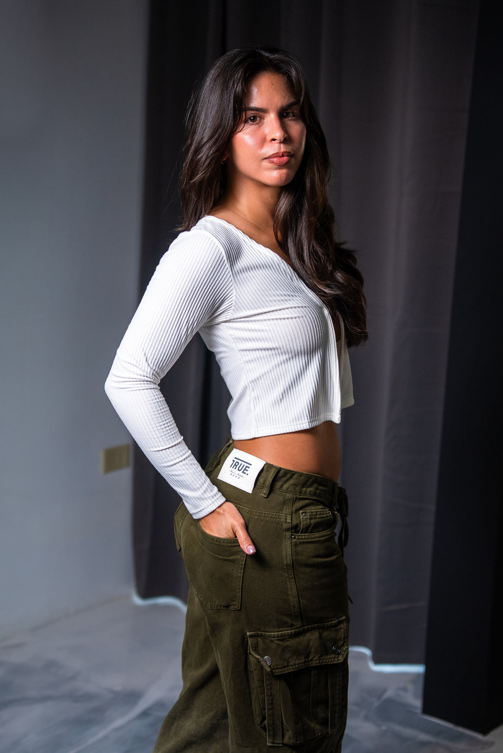 True Rib Cropped Cardigan - Cream