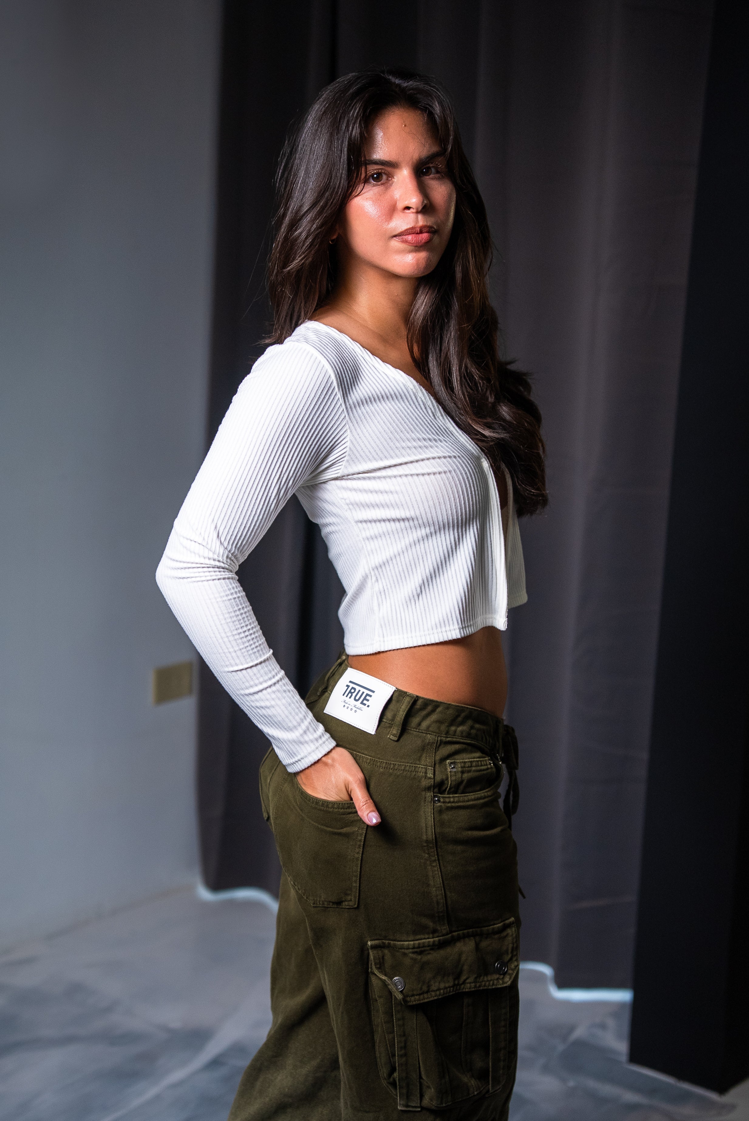 True Rib Cropped Cardigan - Cream