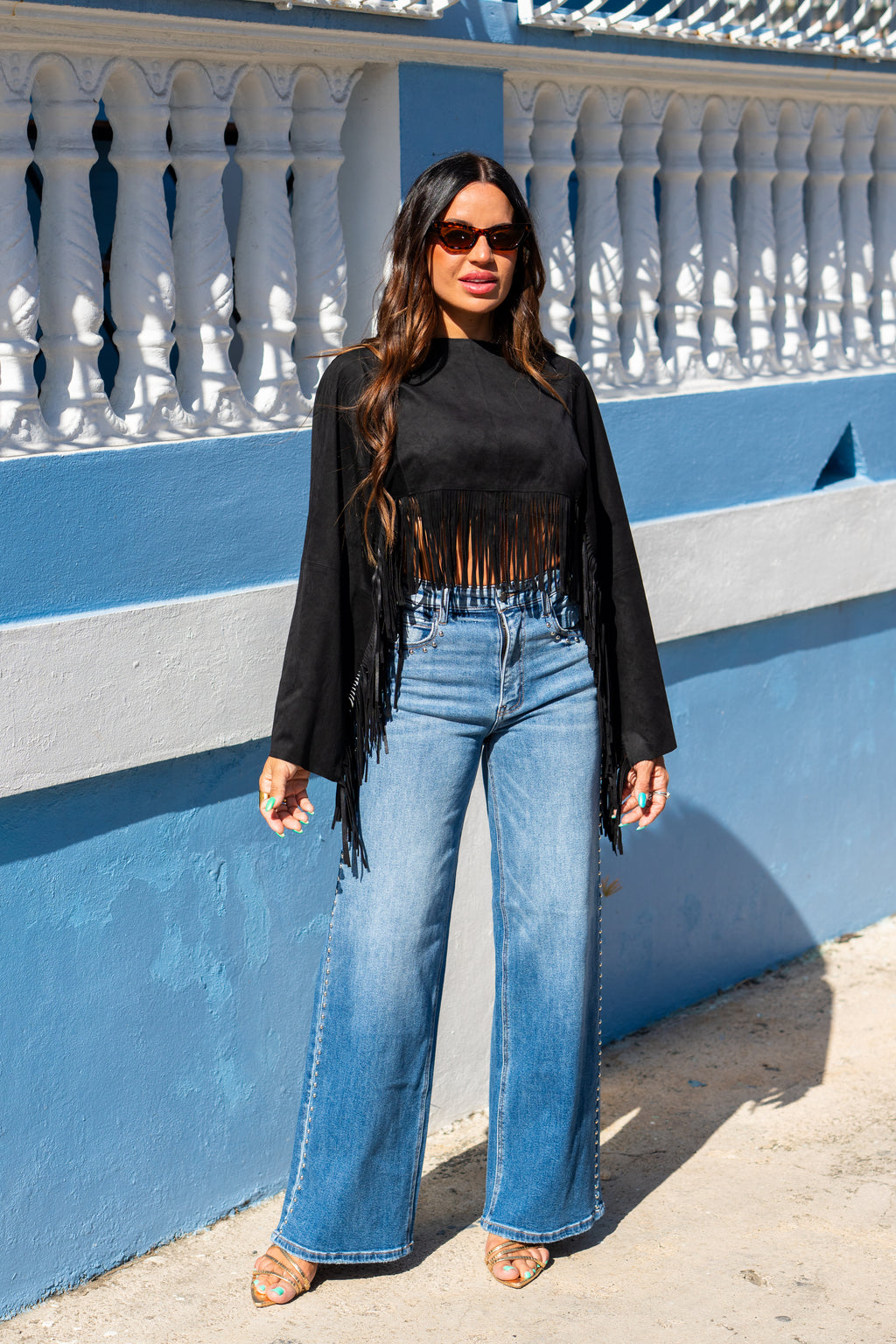 Black Suede Fringe Top