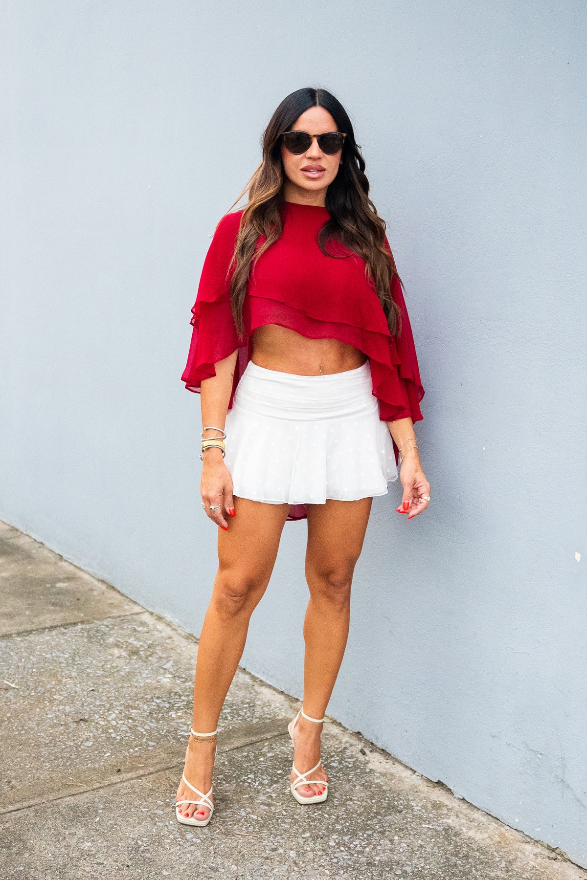 Burgundy Double Layer Cape Top