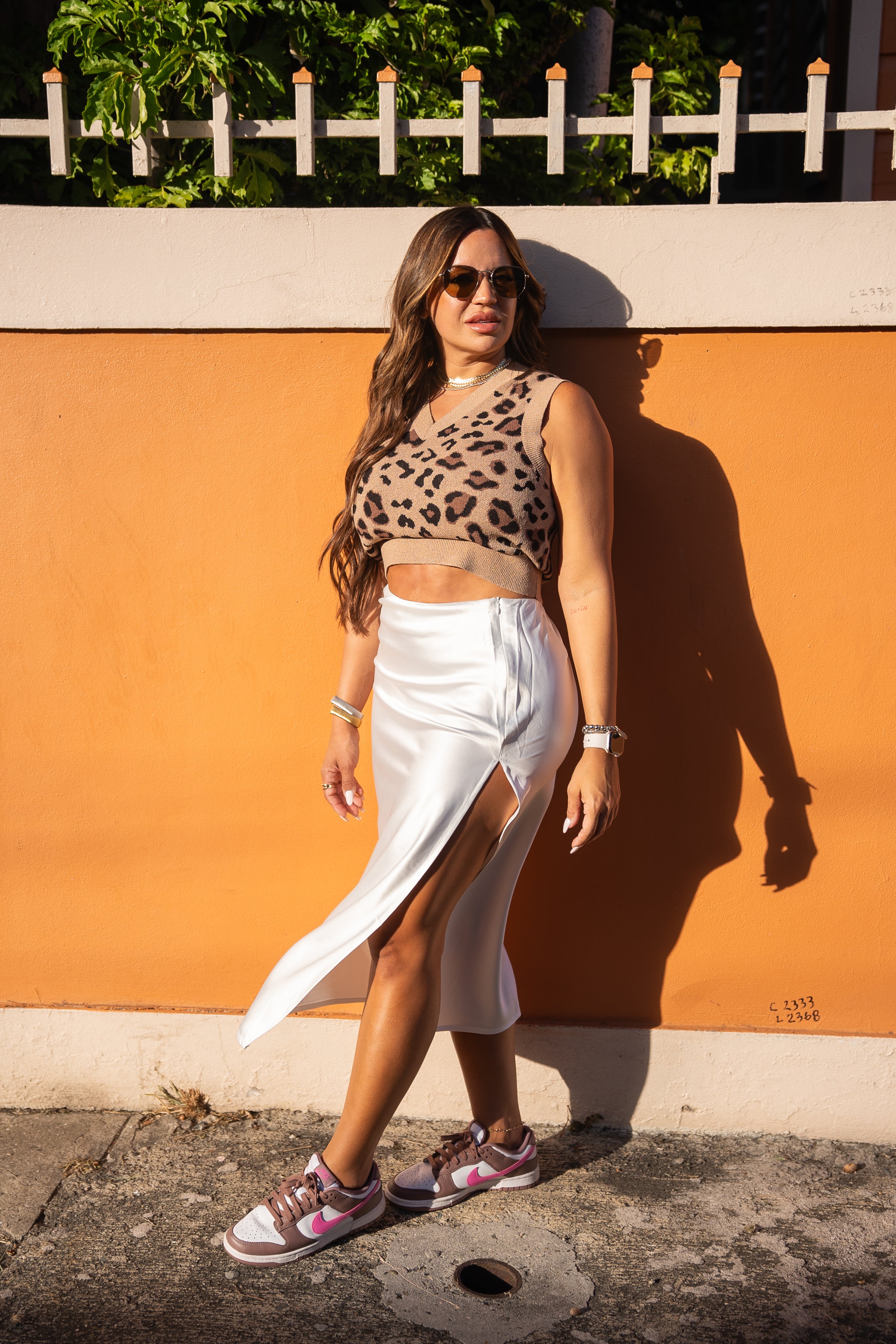 Ivory satin slit skirt