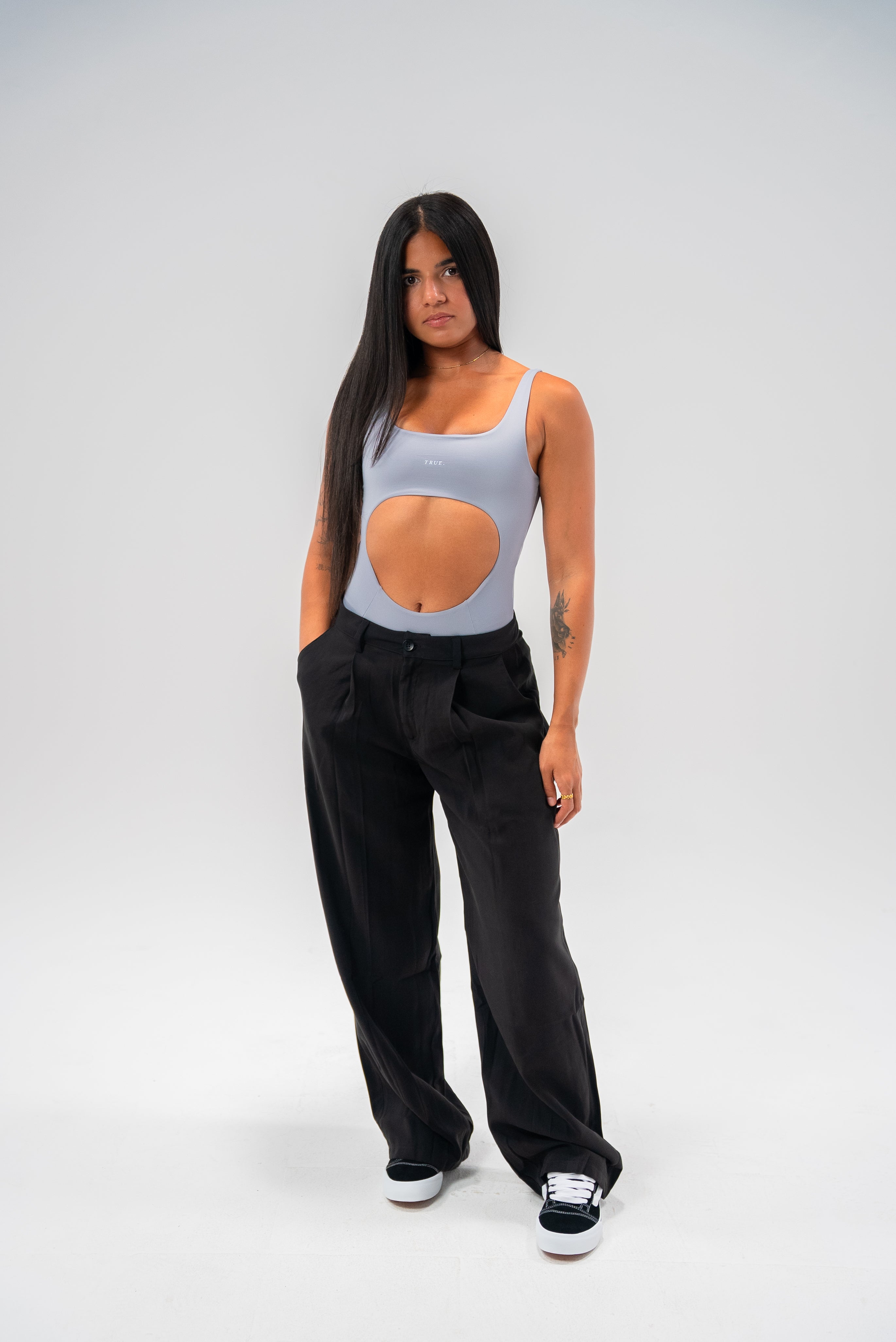 TRUE Light Grey Cut-out Bodysuit