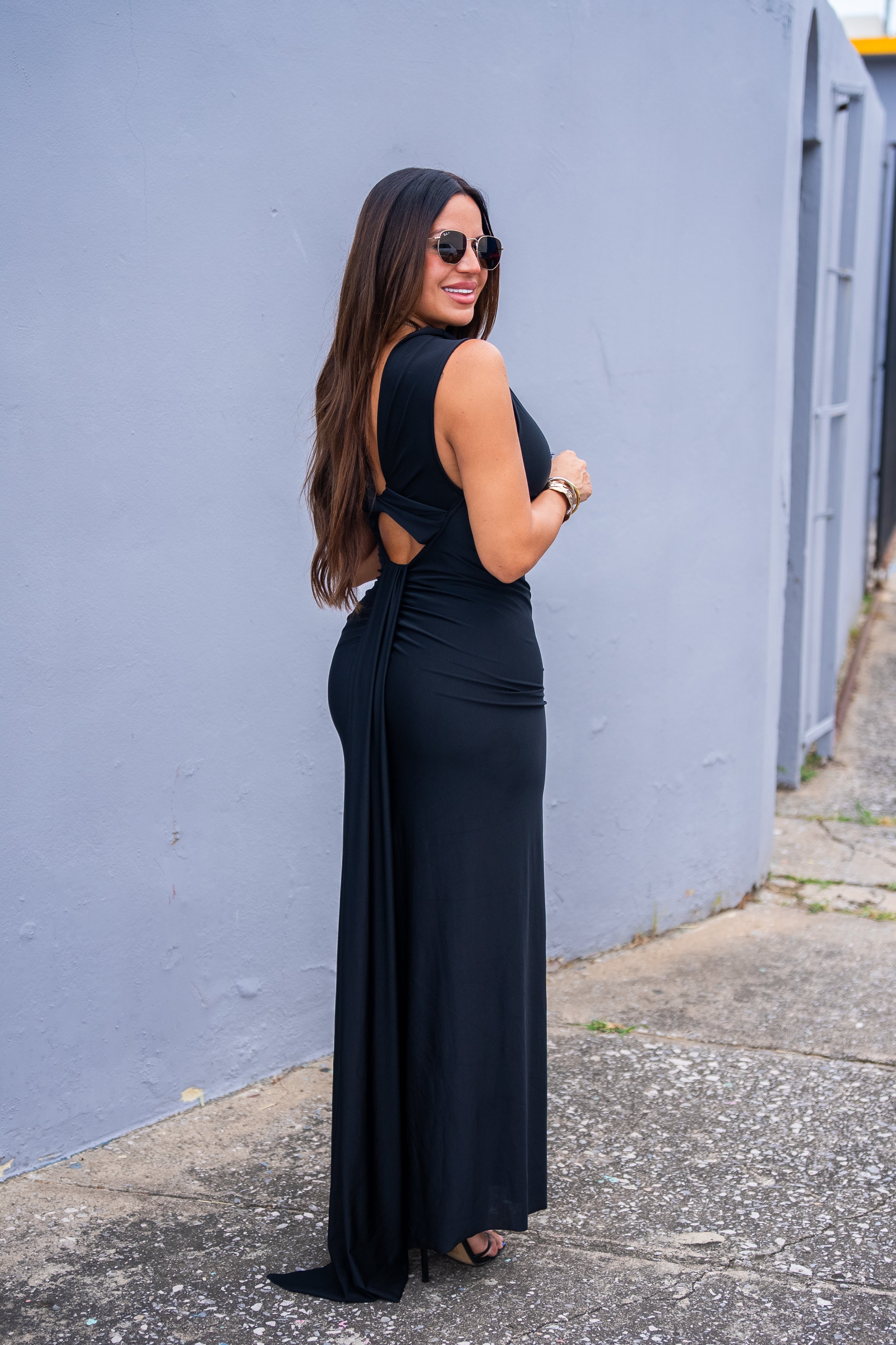 Black Open Back Maxi Dress
