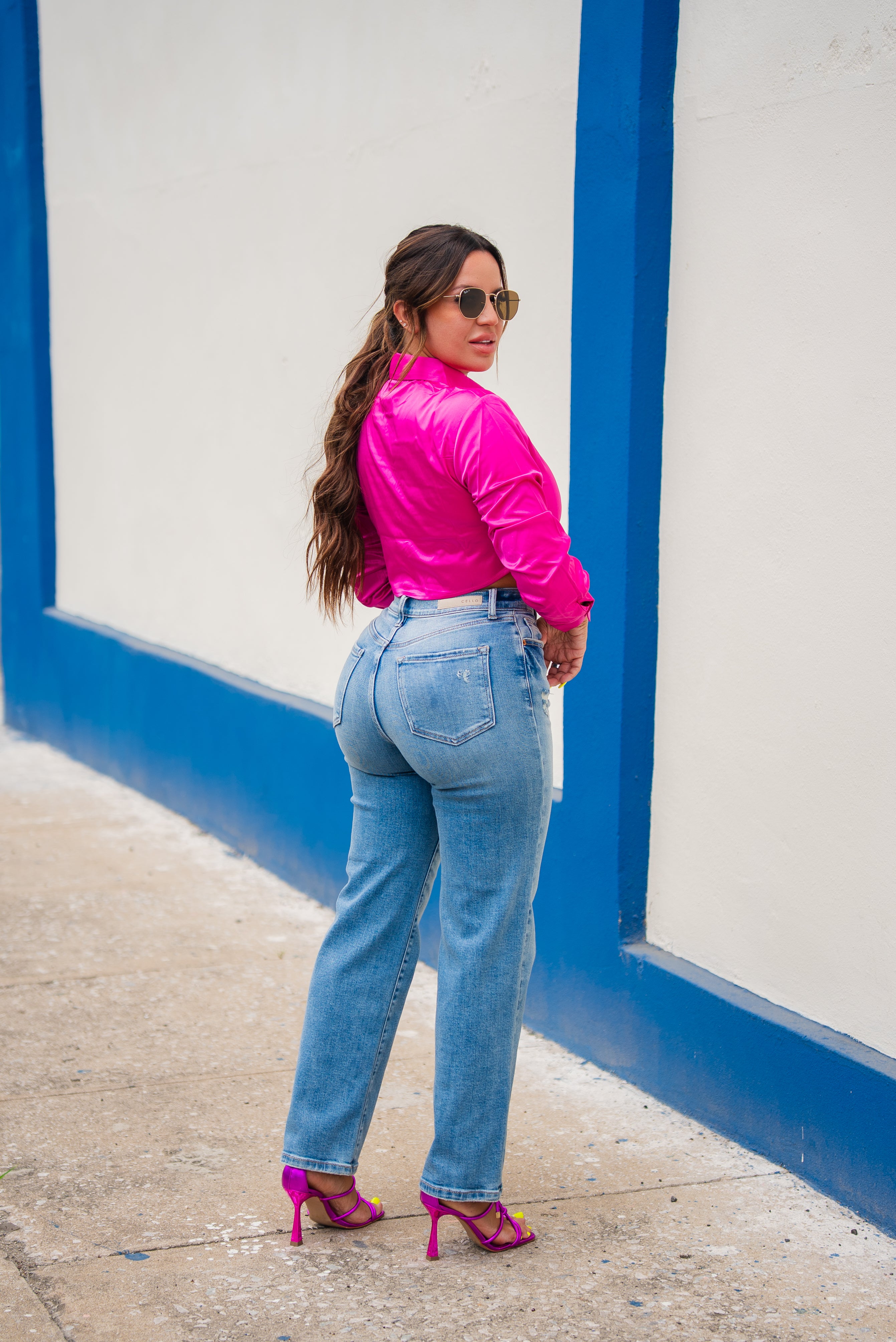 Fuchsia Satin Crop Shirt