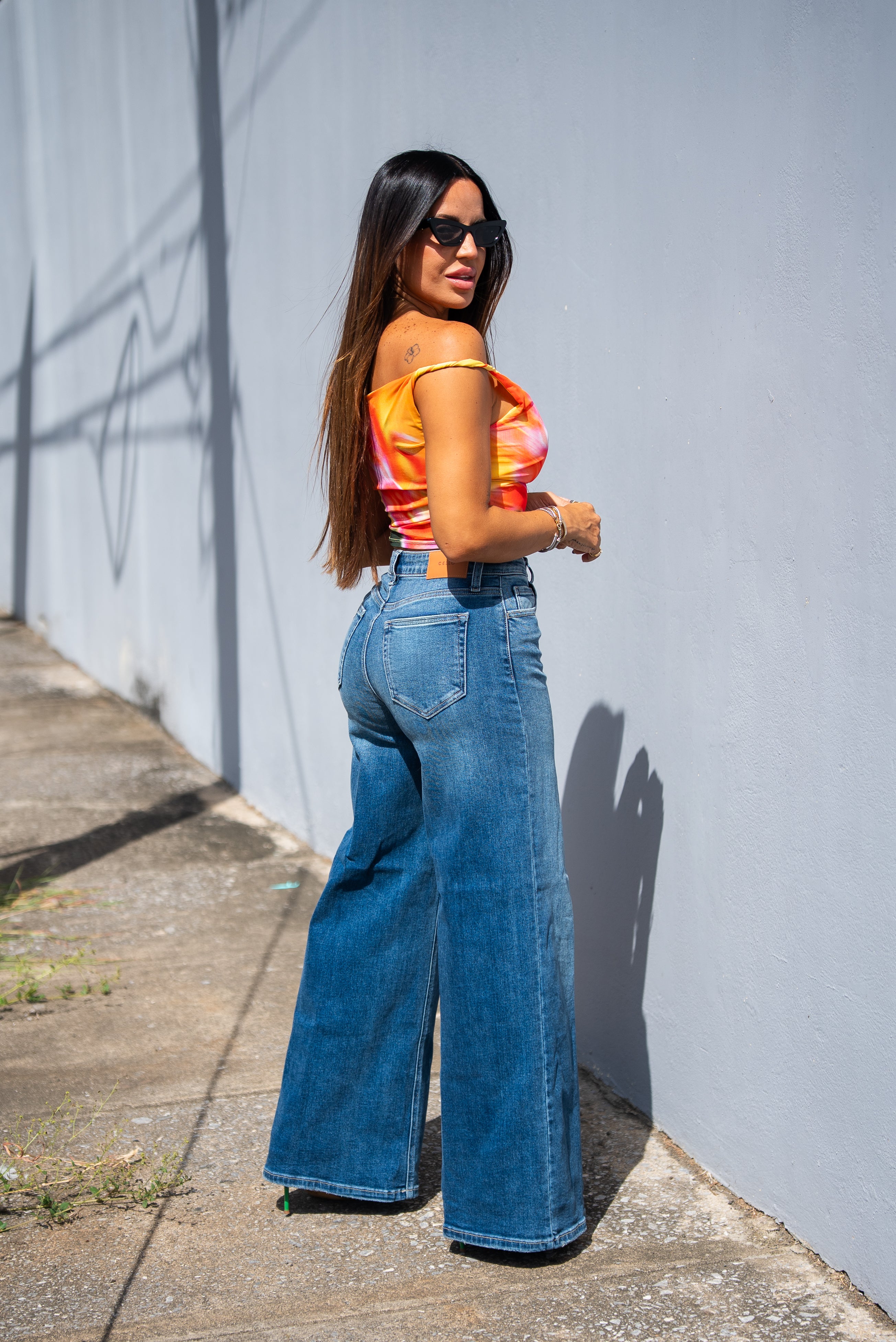 Orange Flower Mesh Top