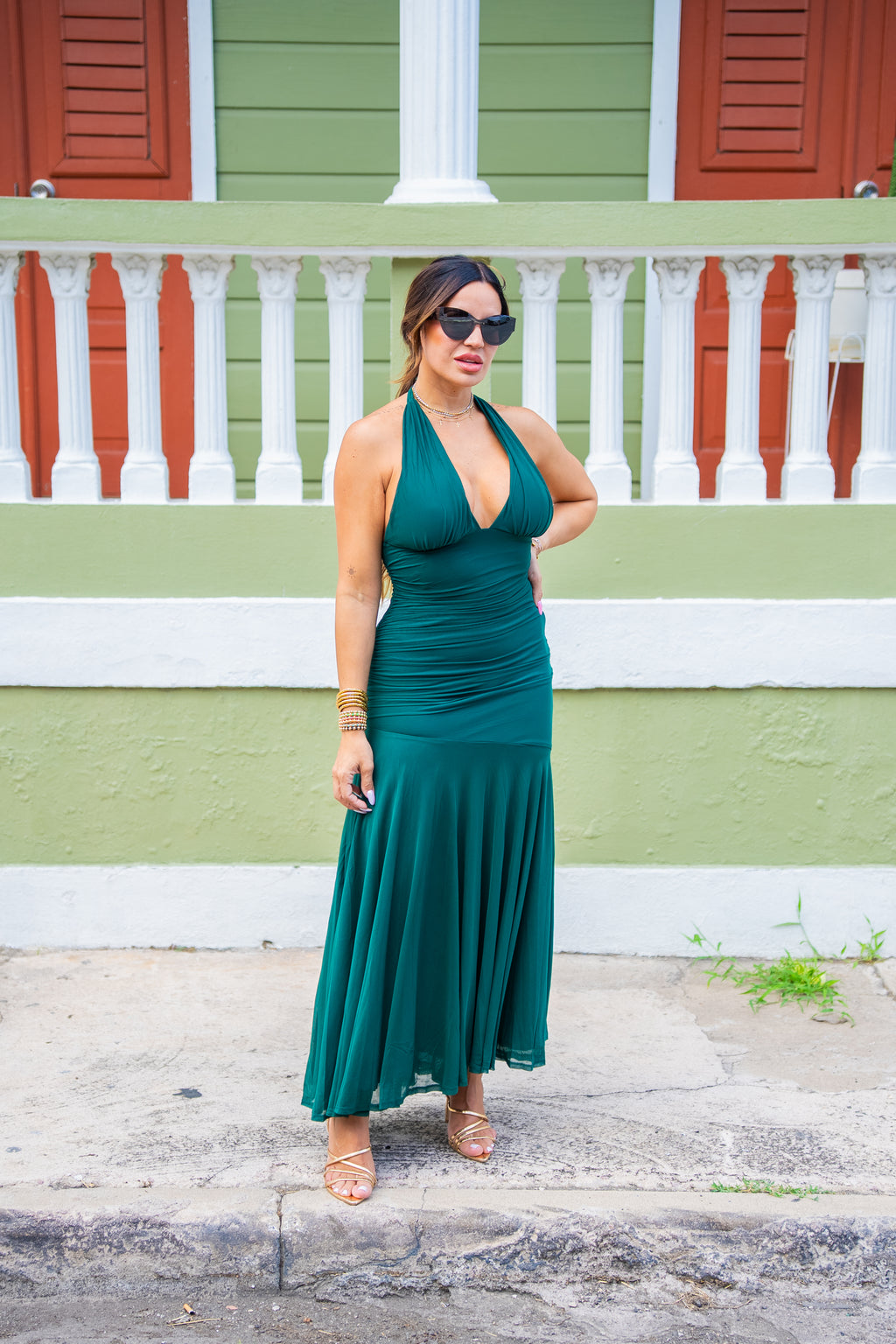 Pine Green Mesh Maxi Dress