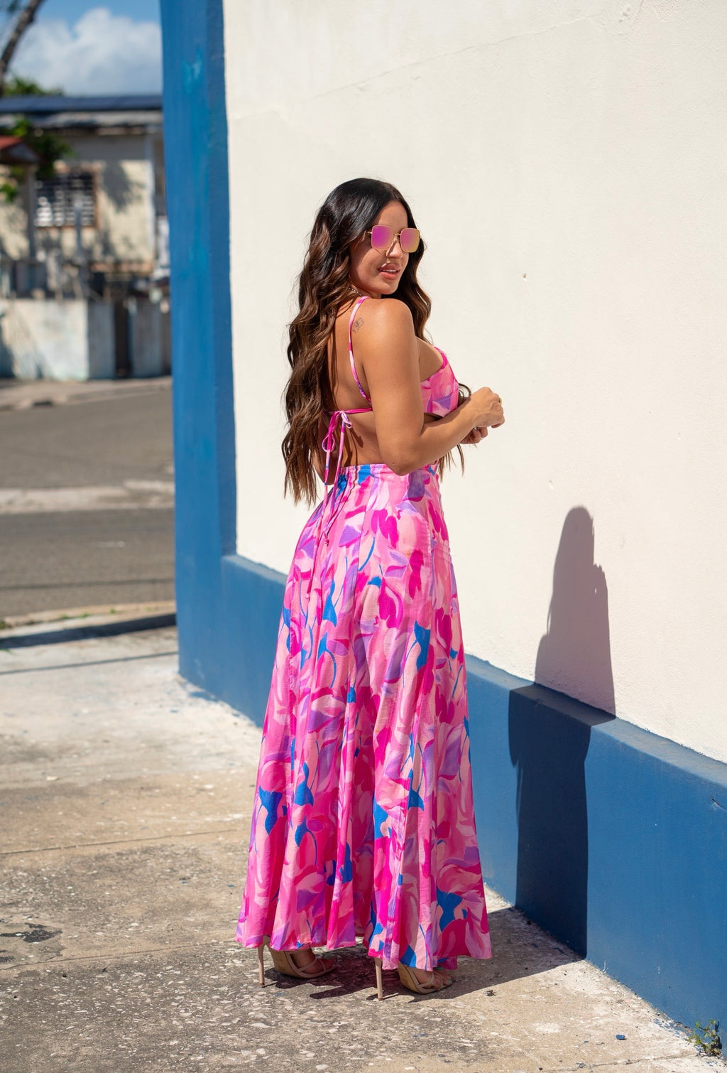 Pink/Blue Cutout Maxi Dress