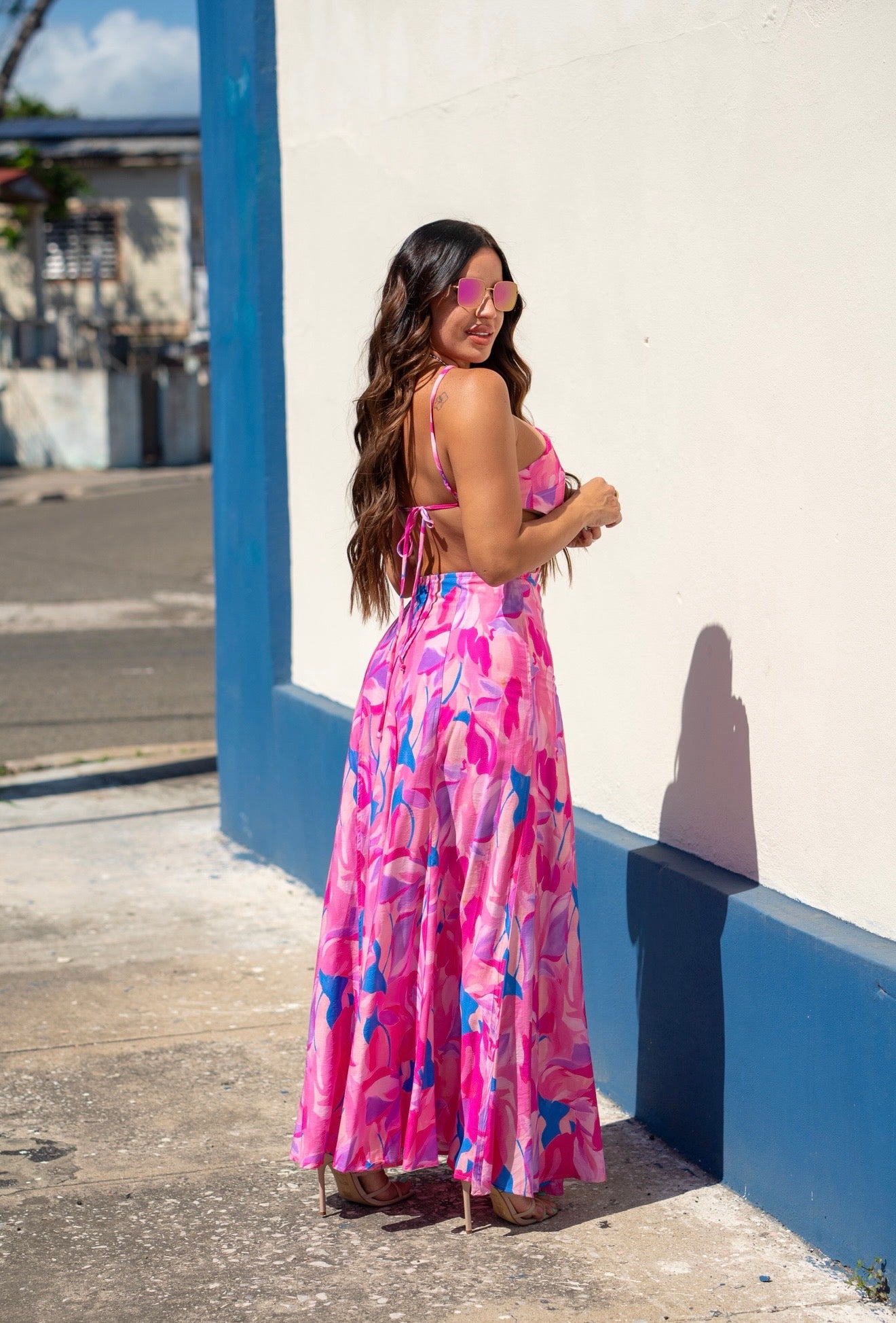 Pink/Blue Cutout Maxi Dress