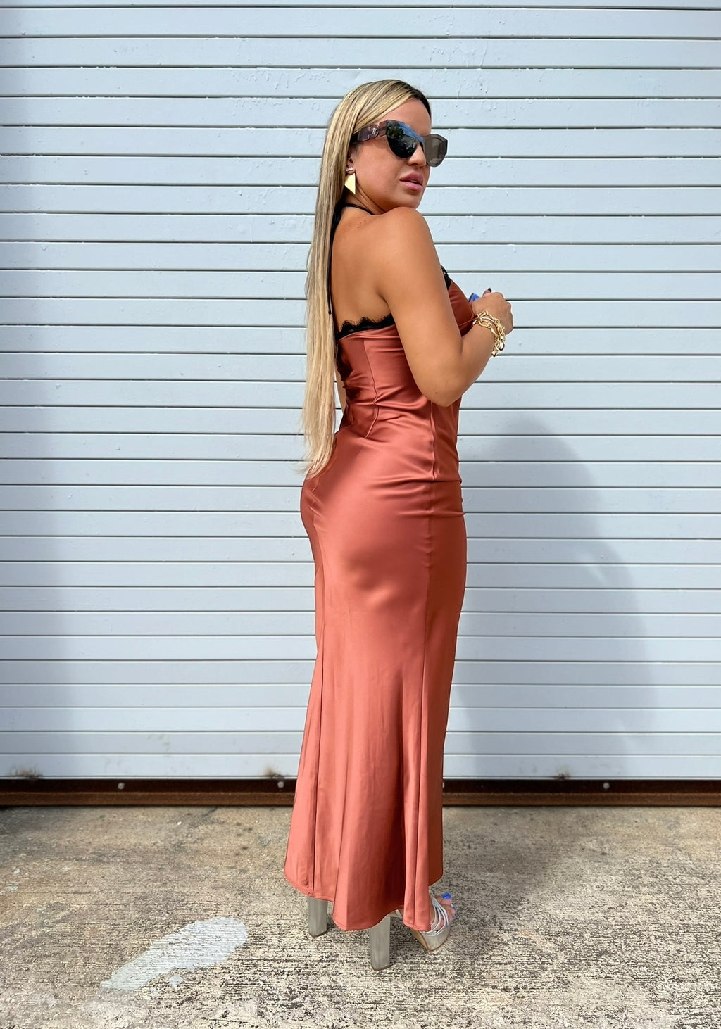 Terracota & Satin Maxi Dress