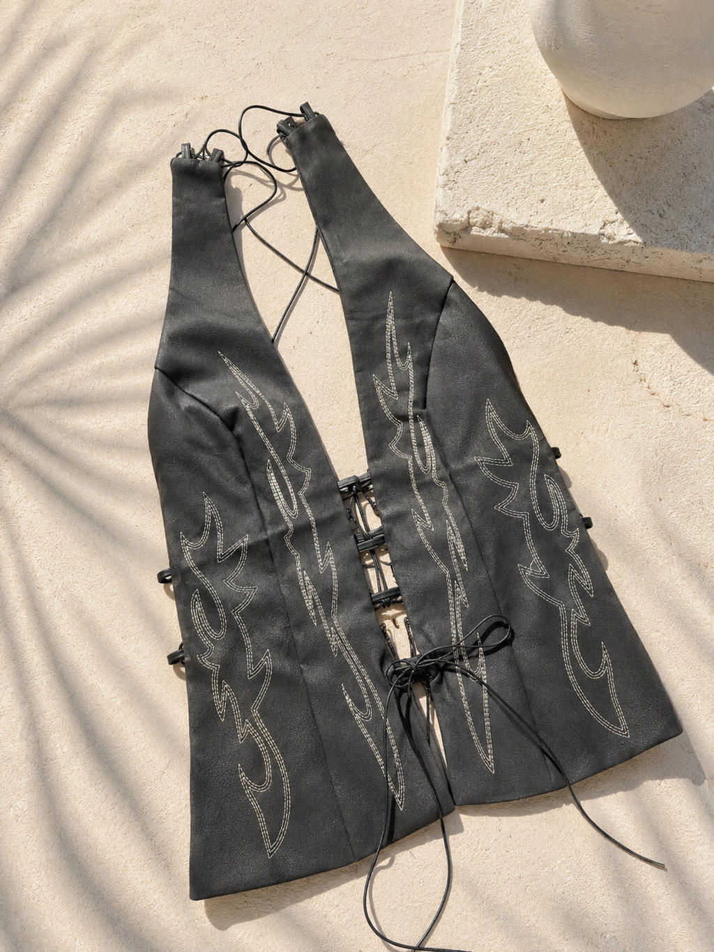 Black Leather Open Back Top