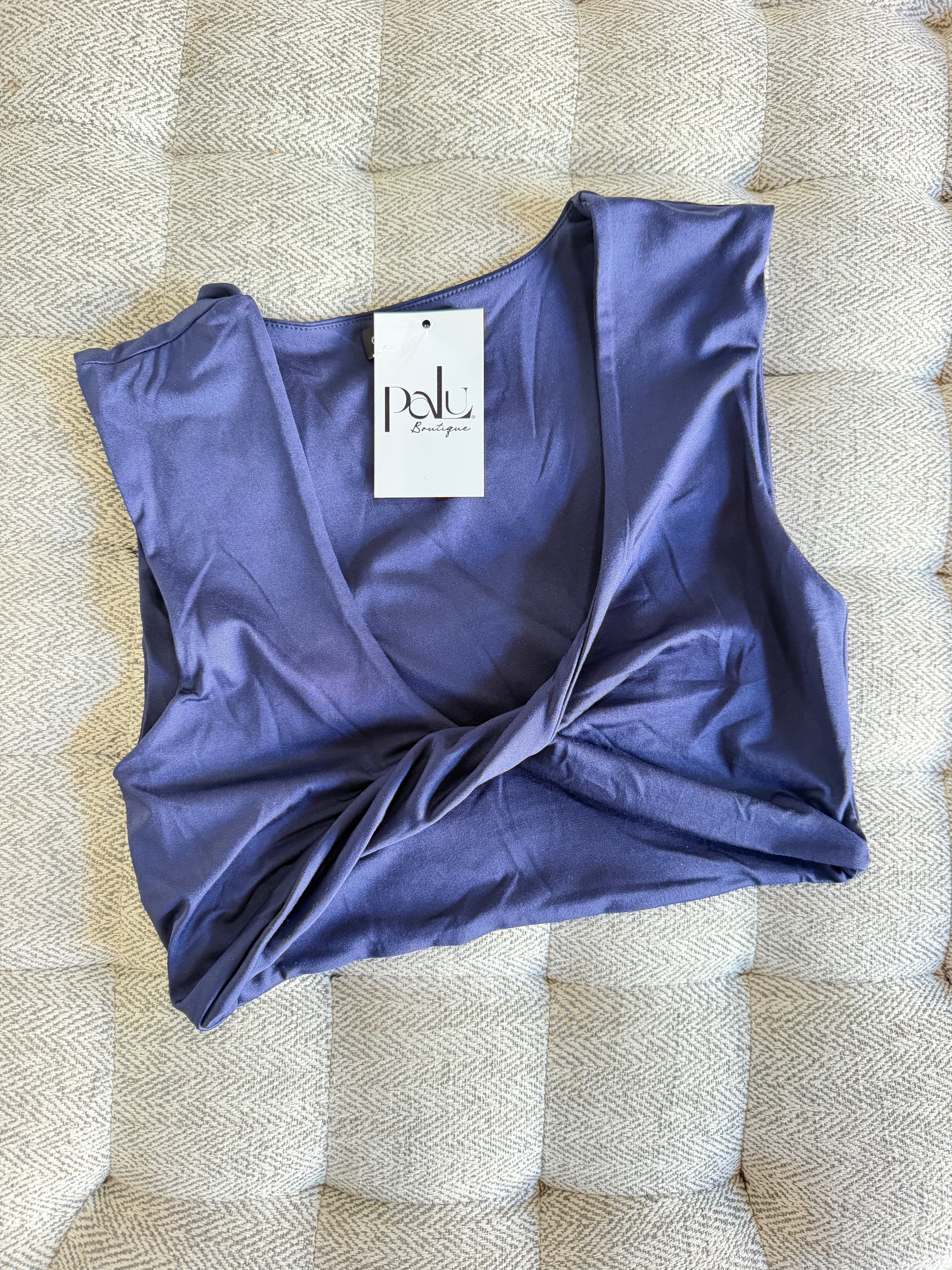 Navy Front Twist Crop Top